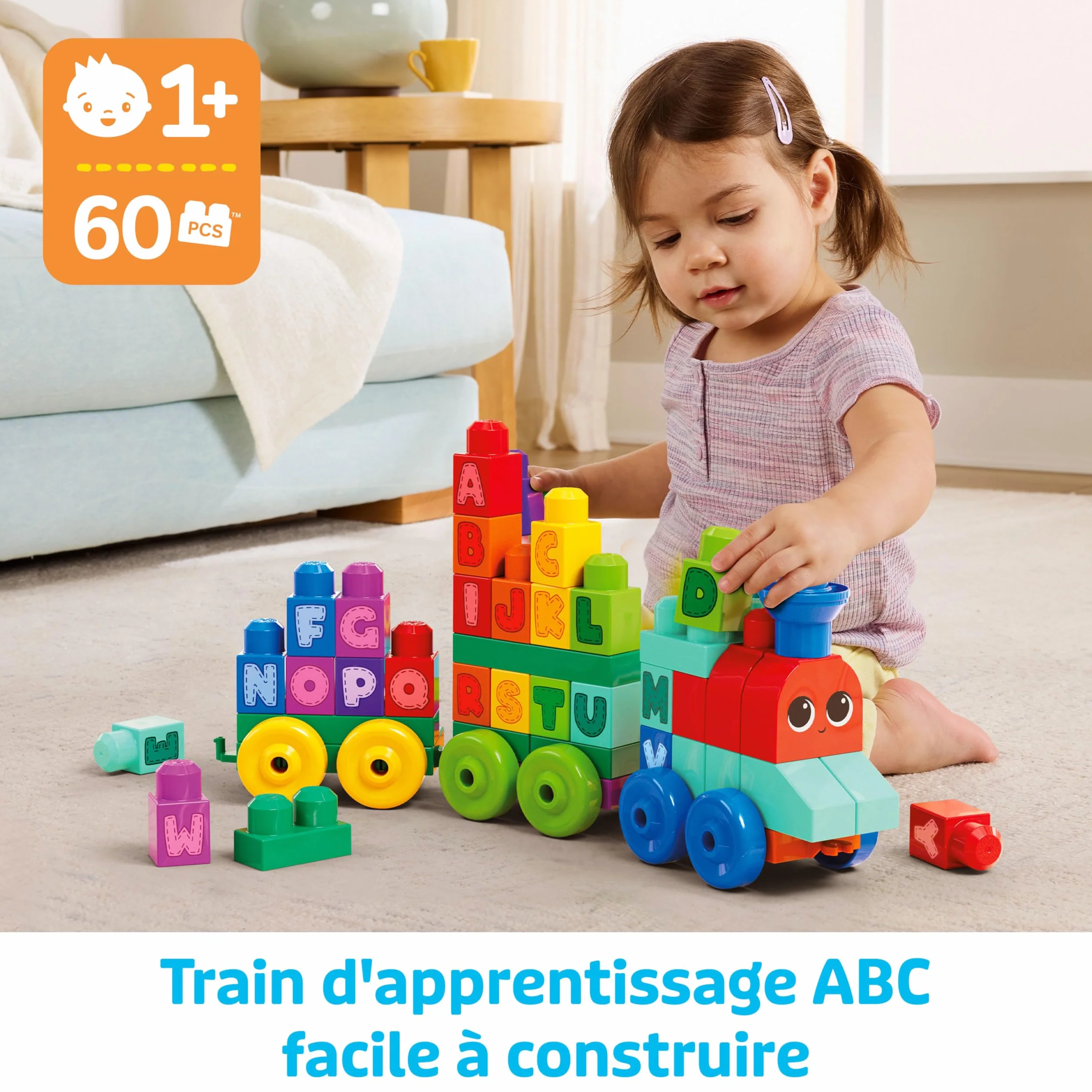 MEGA Bloks Le train des Lettres jeu de construction 60 pièces jouet bébé enfant 1-5 ans DXH35