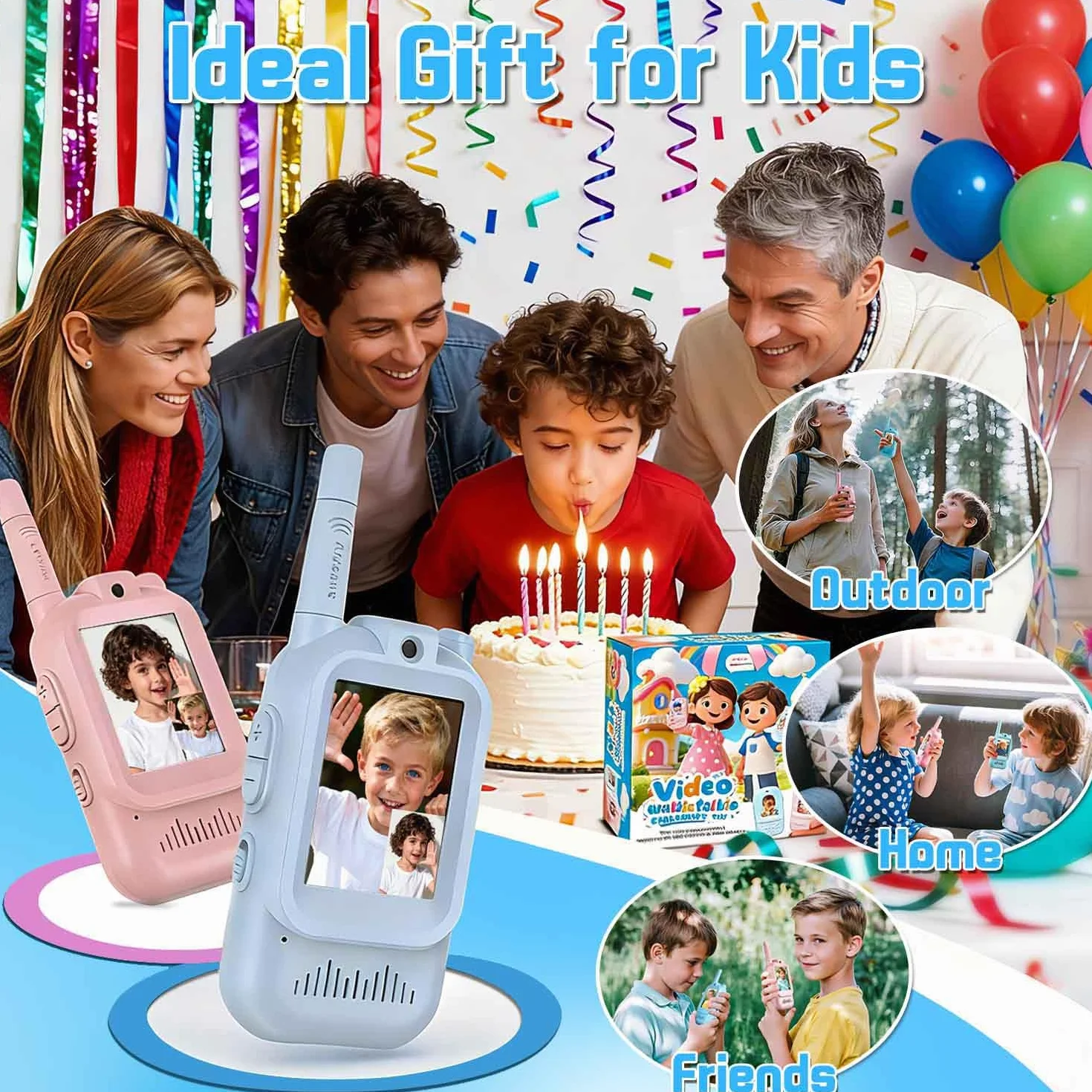Talkie Walkie Enfant Caméra Vidéo Rechargeables 2pcs Cadeau Fille 3-12 Ans Portée 200m