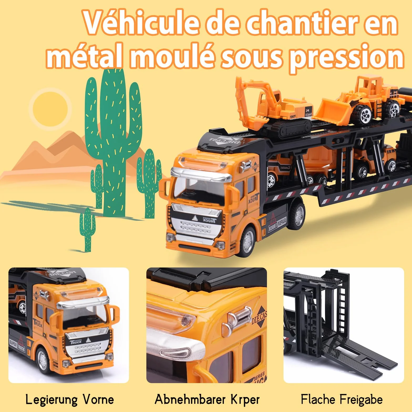 VBACALA Camion de Transporteur Voiture Jouet 7 en 1, Ensembles de Construction pour Enfants 3 Ans