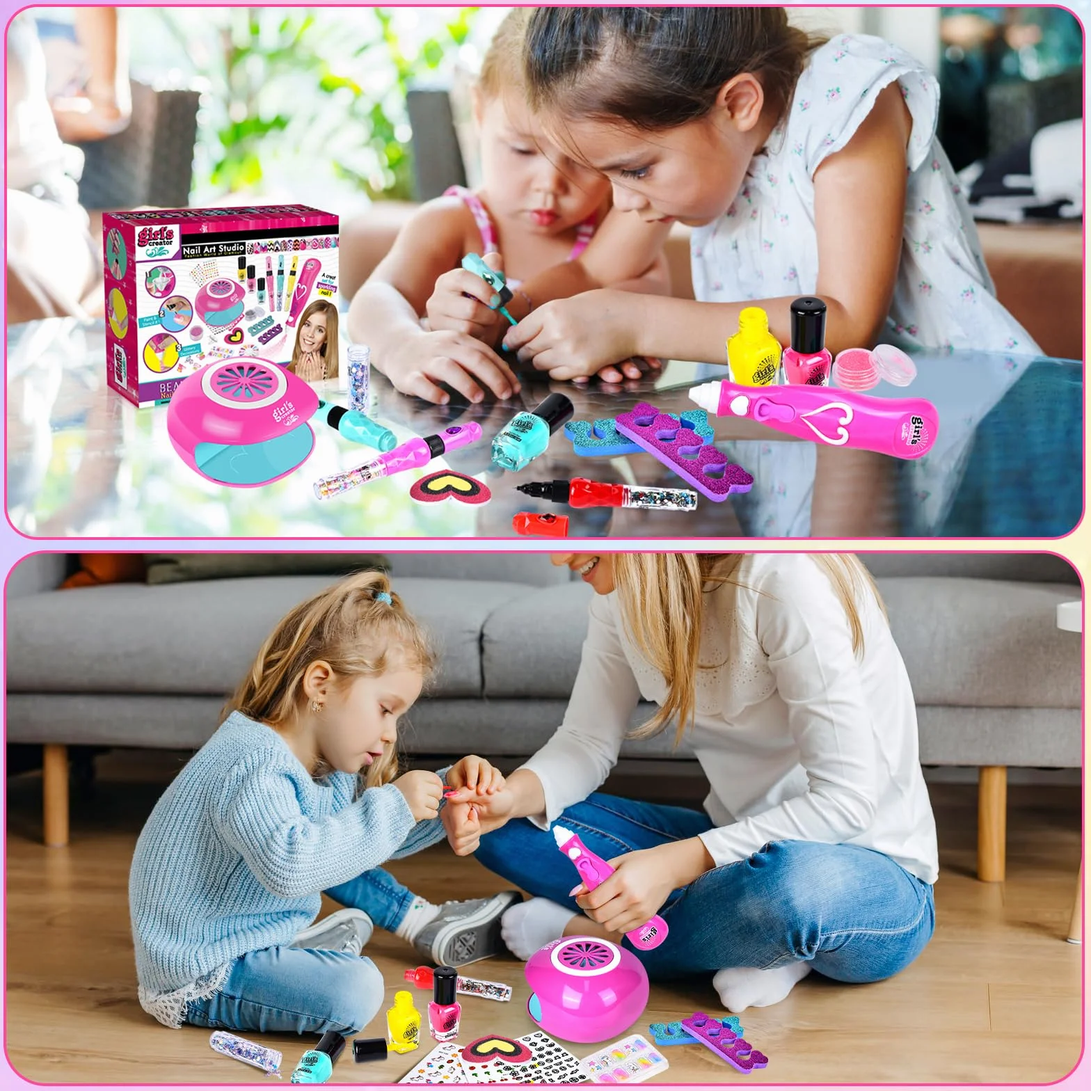 Kit Manucure Fille avec Sèche Ongles, Vernis à Ongle, Jouet Autocollants Cadeau Noël 4-8 Ans