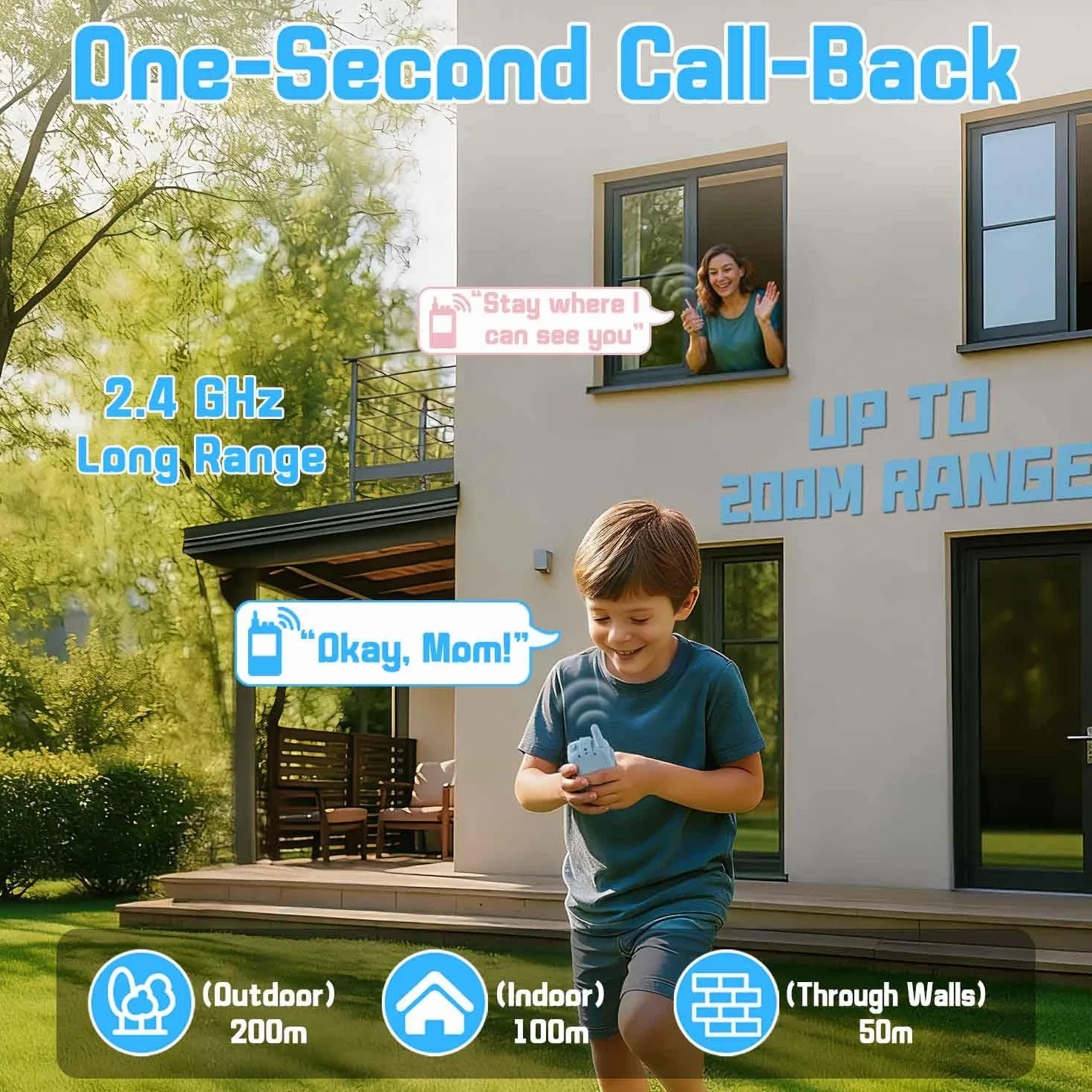Talkie Walkie Enfant Caméra Vidéo Rechargeables 2pcs Cadeau Fille 3-12 Ans Portée 200m