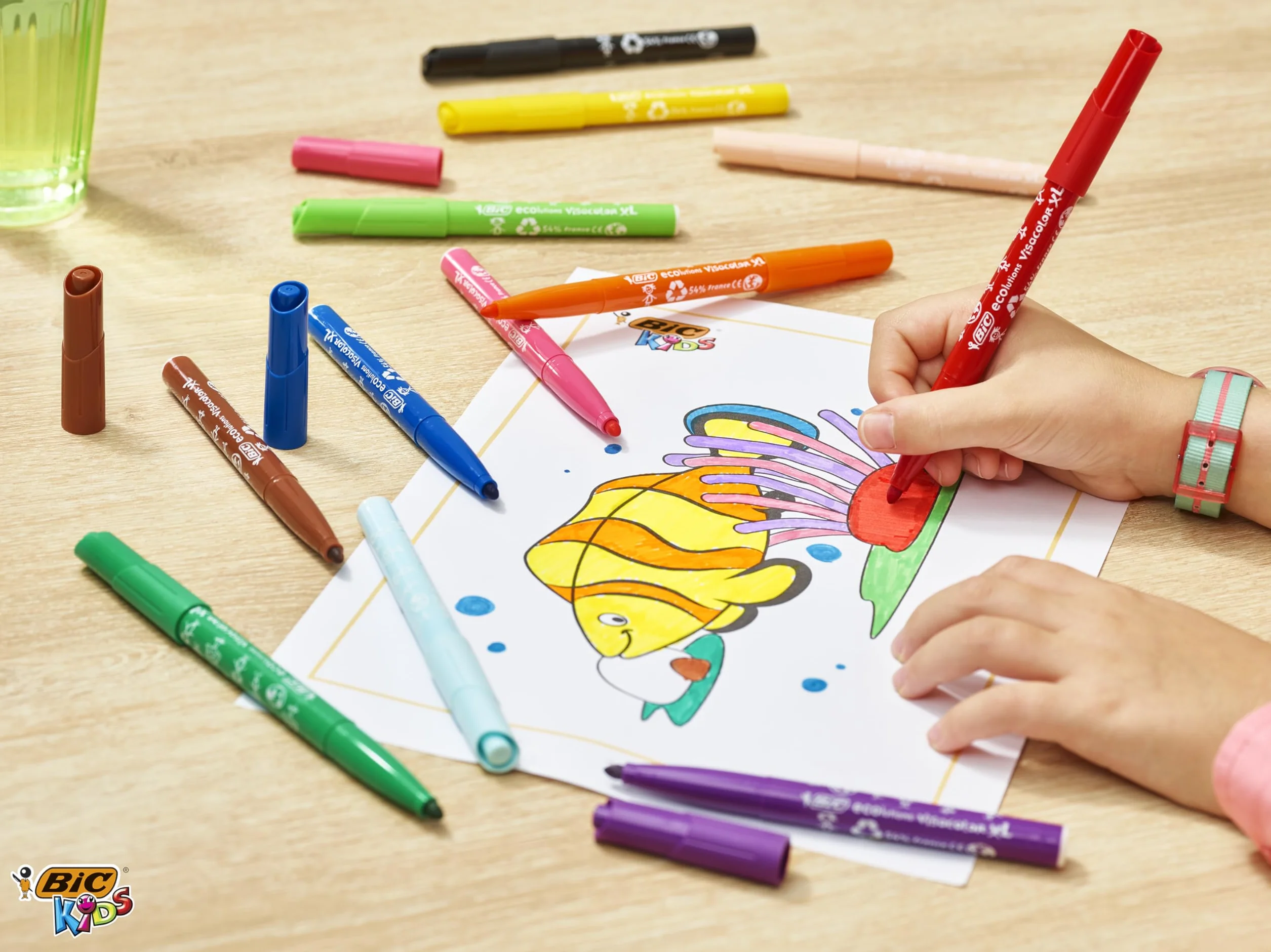 BIC Kids Visacolor XL Feutres de Coloriage à Pointe Large, Lavables, Encre à base d'eau, Pot de 48