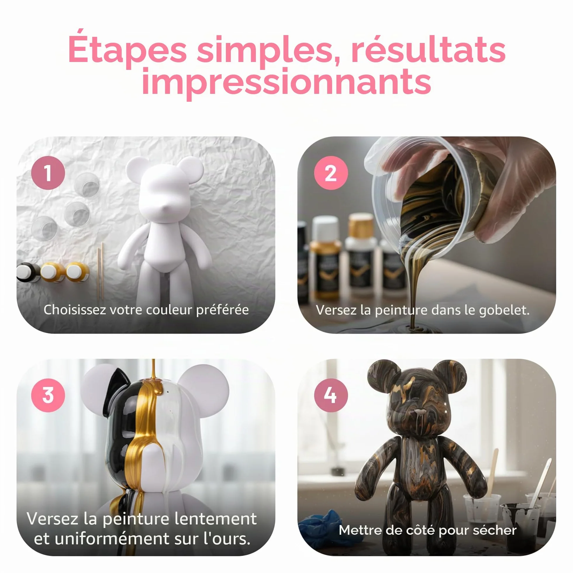 Kit DIY pour peindre un ours – Ensemble de peinture créatif pour adultes et enfants | Figurine d’ours avec 3 couleurs, pinceaux et accessoires | Cadeau décoration maison (Bleu)