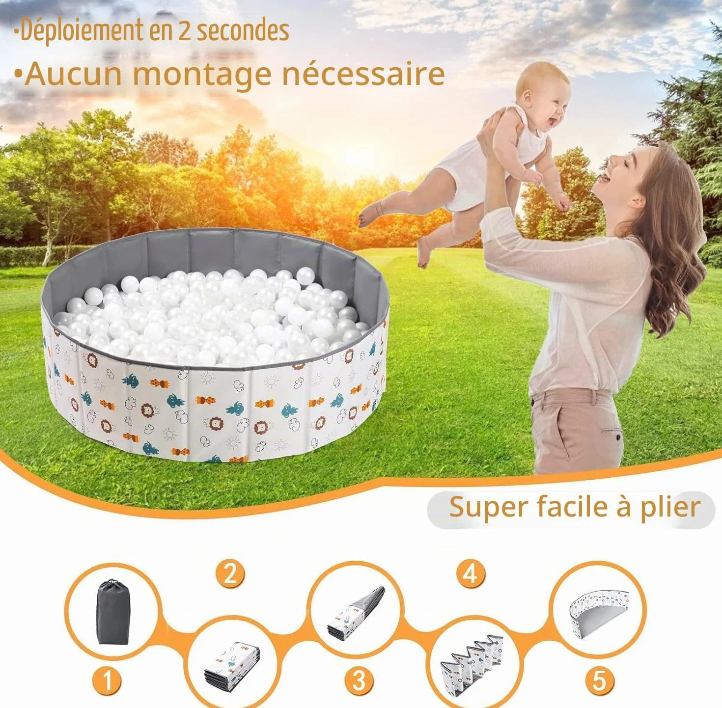 Piscine à Balles pour Enfants Pliable 80x30cm Parc Boules Centre de Jeux Intérieur Extérieur