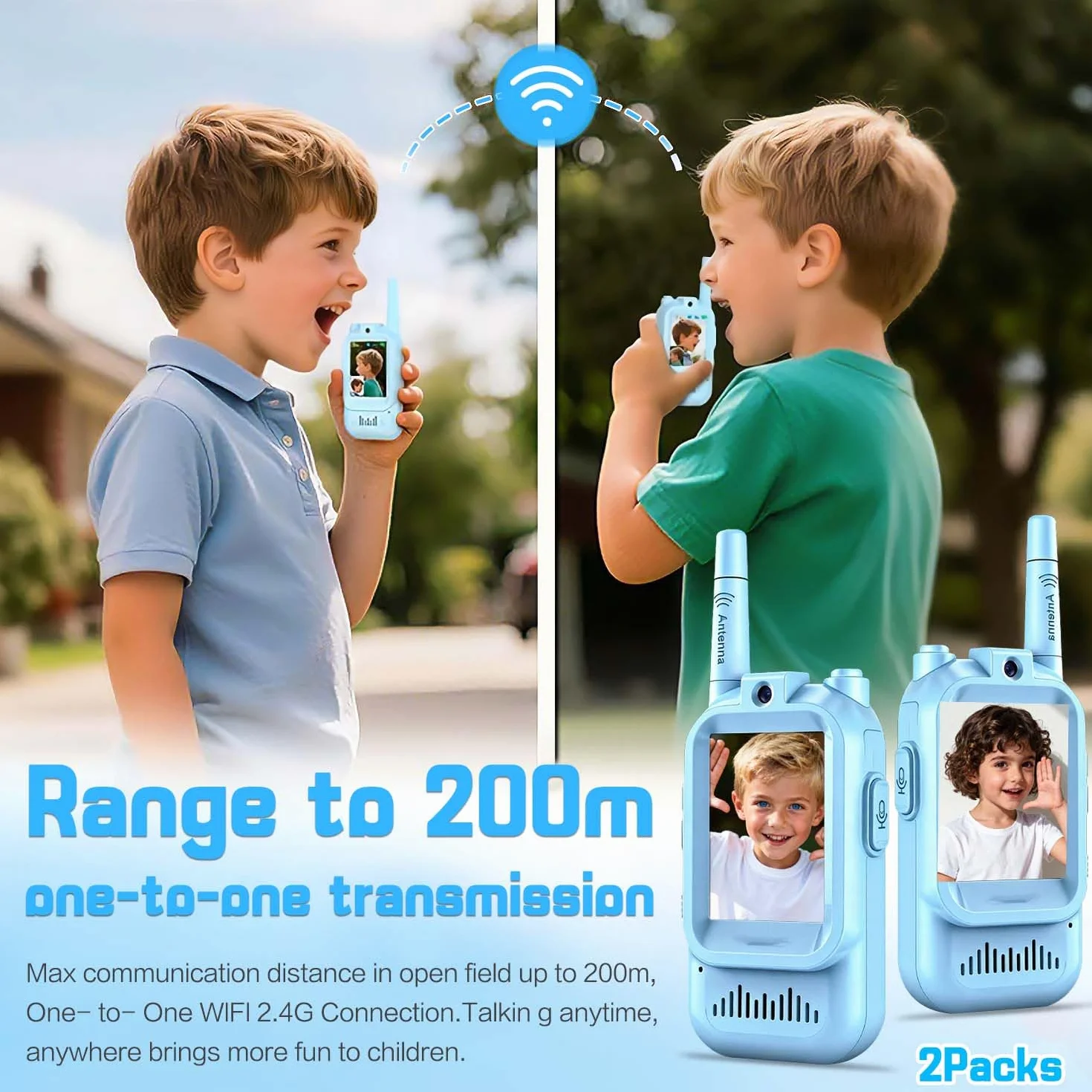 Talkie Walkie Enfant Caméra Vidéo Rechargeables 2pcs Cadeau Fille 3-12 Ans Portée 200m