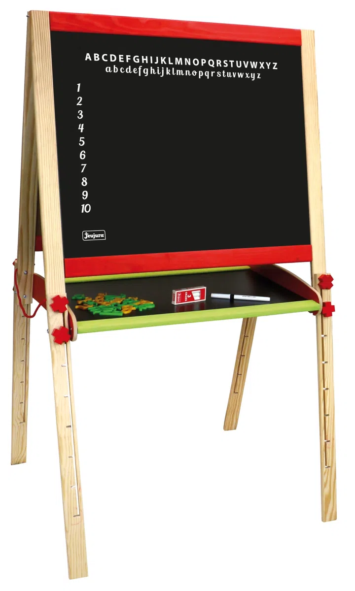JeuJura - 8762 - Grand Tableau Multifonctions Réglable - Multifonctions Avec Accessoires - Ecrire - Dessiner - Ardoise Magnétique et à craie - A partir de 3 ans, Blanche