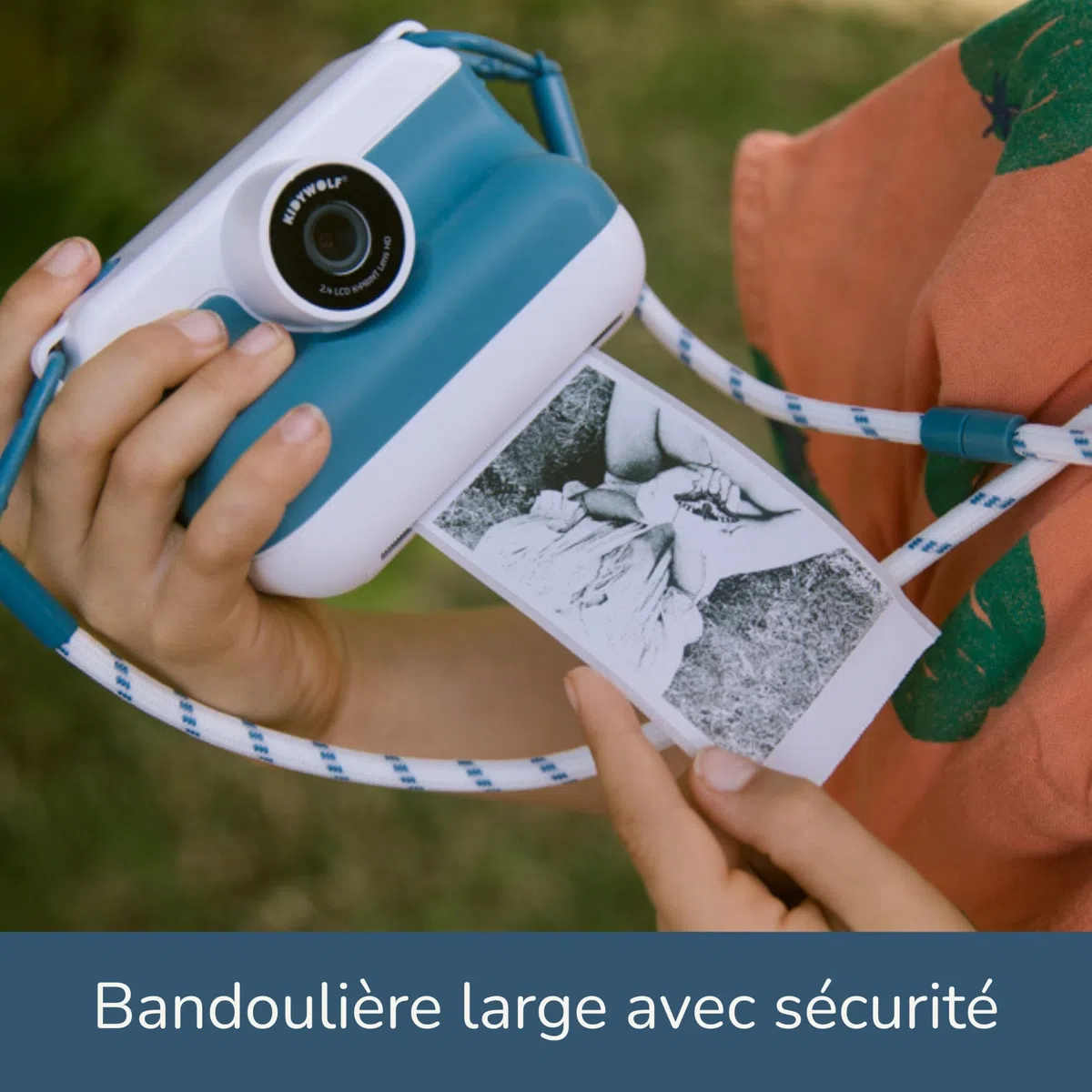 KIDYWOLF - K-Print Bleu - Appareil Photo Instantané Enfant dès 8 Ans - Impression Thermique sans Encre - Kit Photo avec Stickers