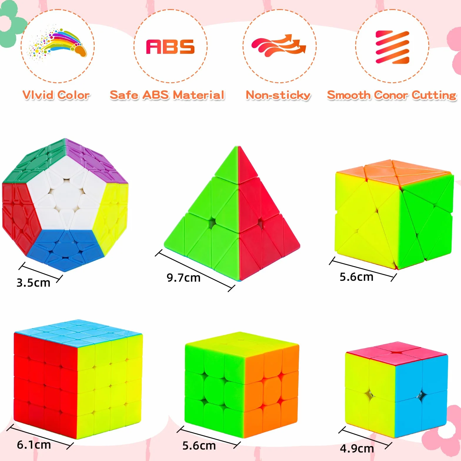 Speed Magic Cube Ensemble 6 Pack Cube Magique 2x2x2 3x3x3 4x4x4 Pyraminx Megaminx Skewb sans Autocollant Jouet