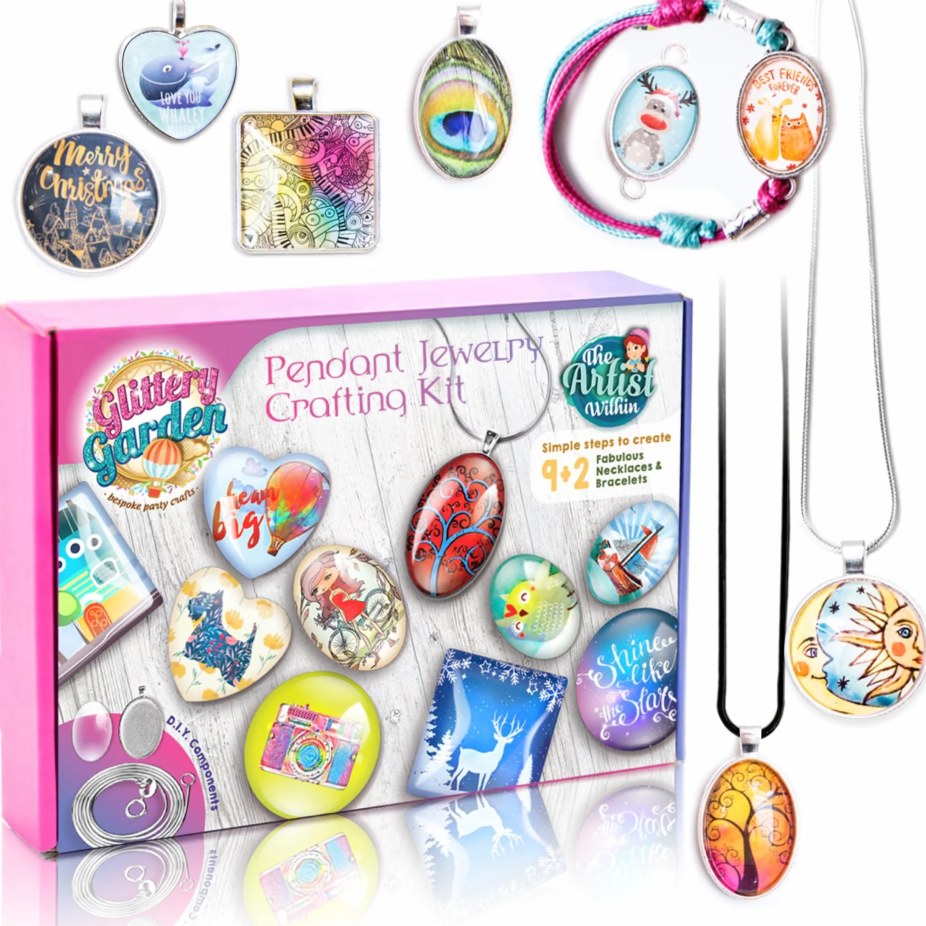 Kit Fabrication de Bijoux pour Filles - Bricolage Collier Pendentif Bracelet avec Perles de Verre et Charms