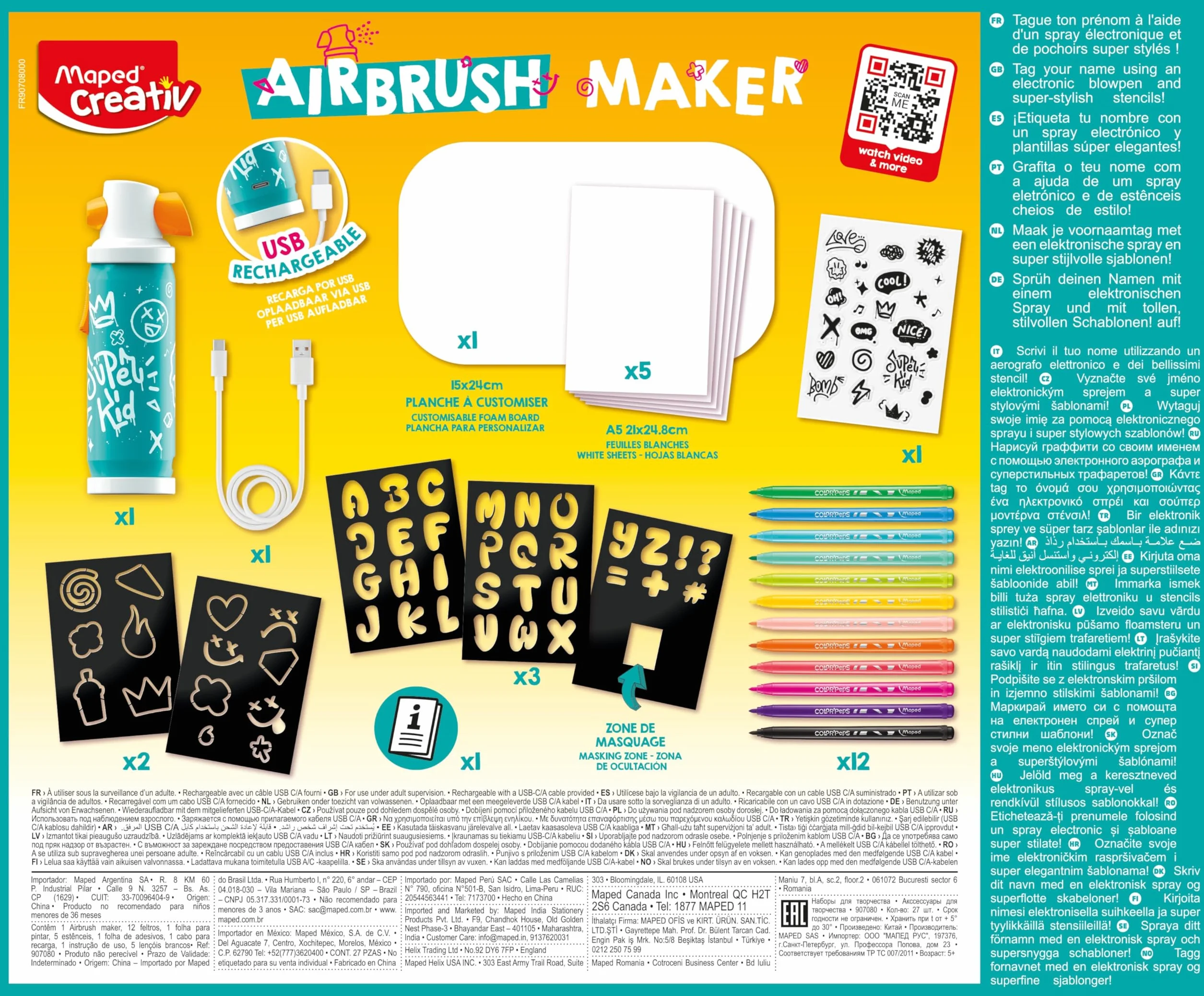 Maped Creativ Airbrush Maker Pulvérisateur Aérographe Enfant Kit de Loisirs Créatifs