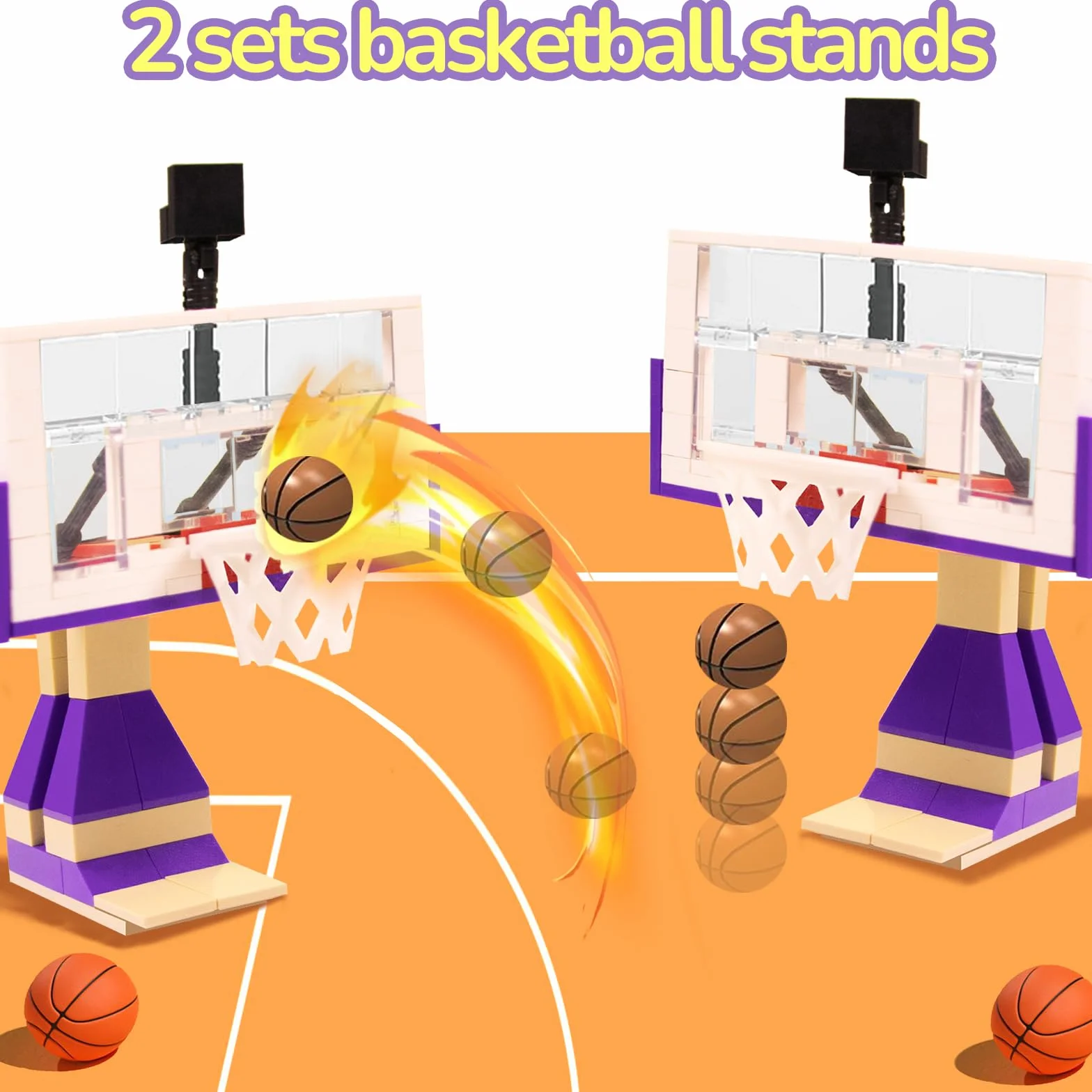 Kit de jeu de basket-ball avec 2 supports, plaques de base et ballon