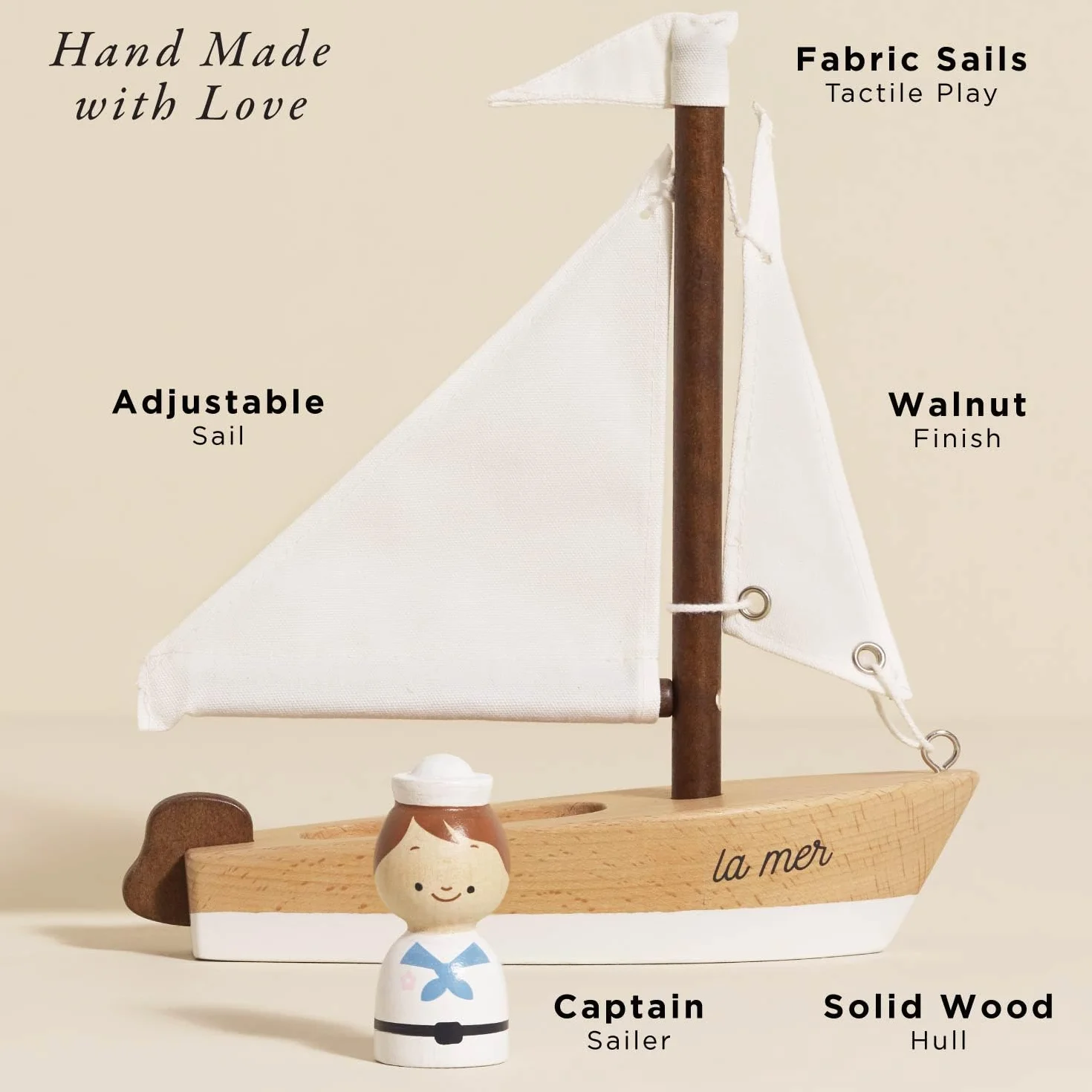 Le Toy Van Bateau à Voile Jouet Enfants 2 Ans Bois FSC écologique Voiles Coton