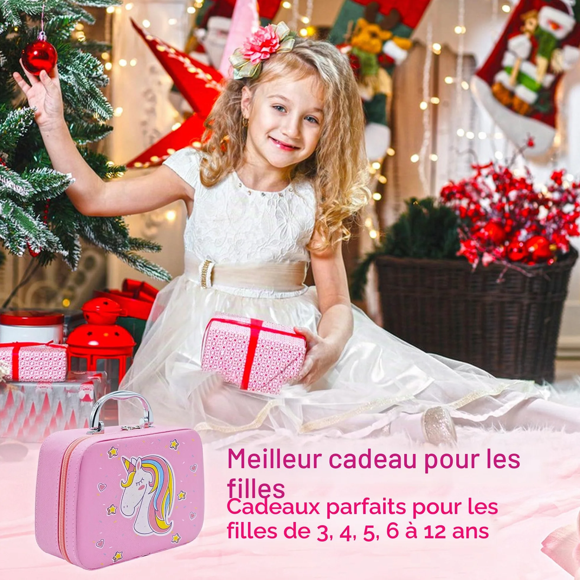 Maquillage Enfant Jouet Filles Lavable Malette Coffret Maquillage Palette Makeup Set Cadeau Noël Anniversaire Princesse 3-12 Ans