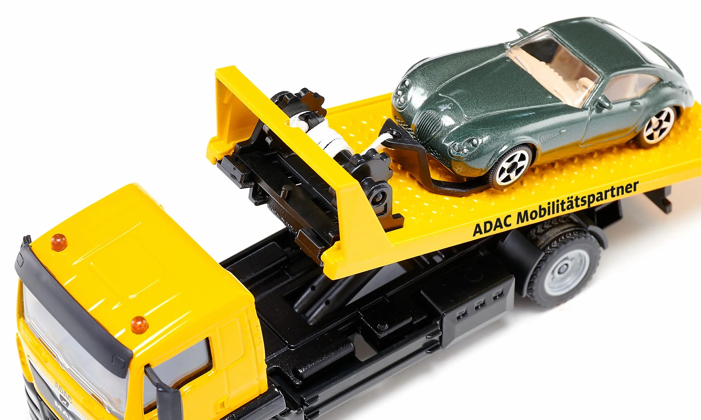 SIKU 2722 Man Remorqueuse ADAC Voiture Jouet 1:55 Métal Plastique Jaune Treuil Extensible Plate-Forme Transport Basculante