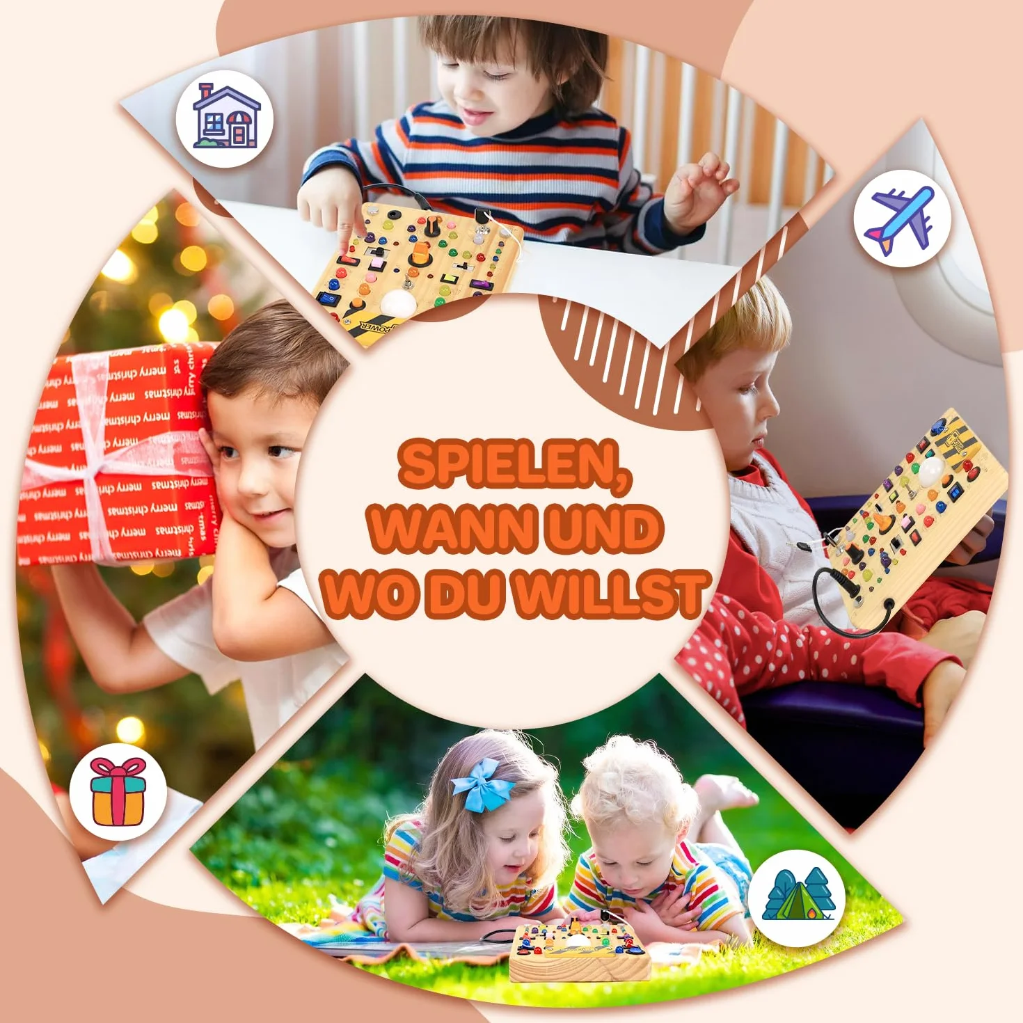 EchoToys Montessori Busy Board Jouet éducatif en bois 1-3 ans 19 interrupteurs 40 LED