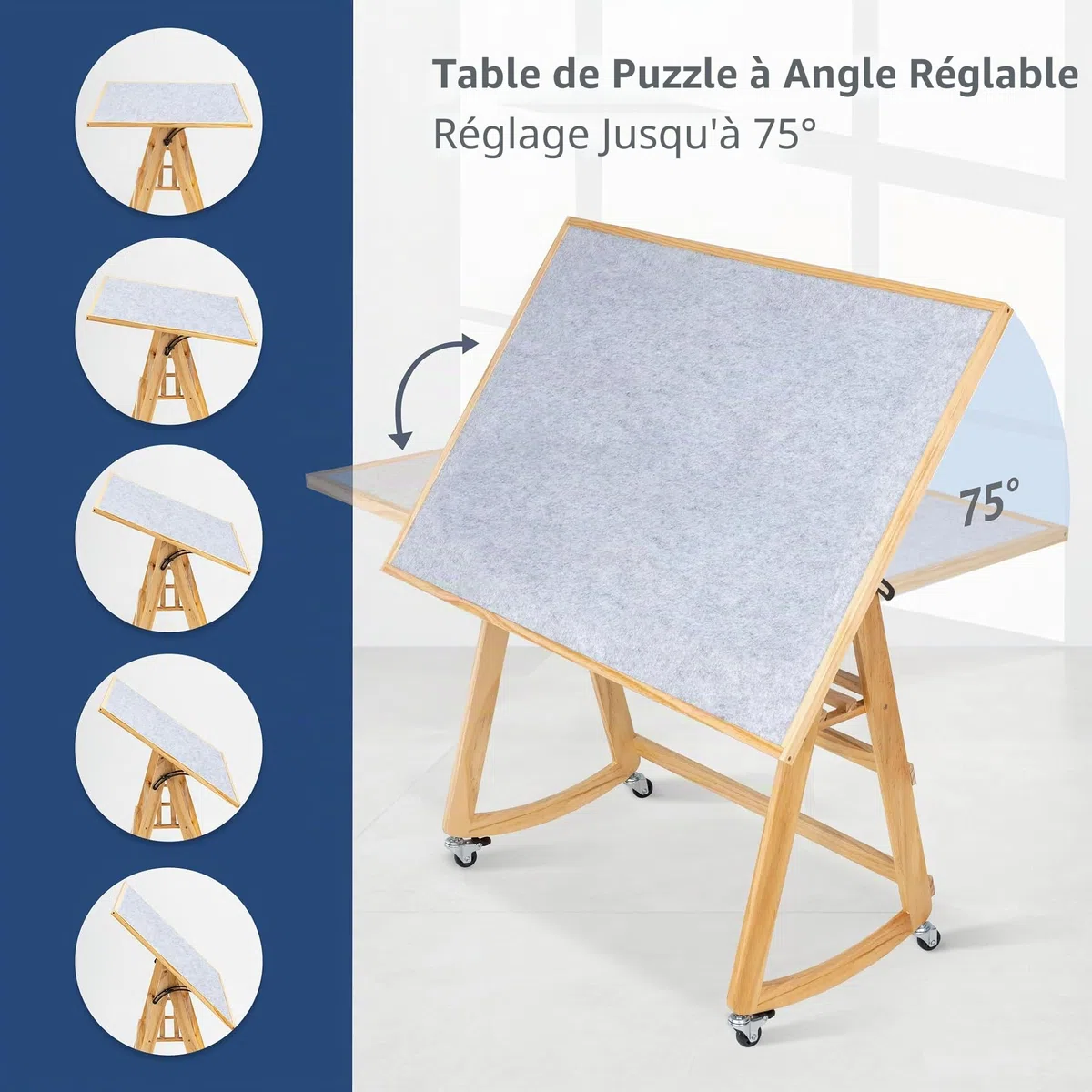 LAVIEVERT Table de puzzle de 1500 pièces avec pieds et housse, chevalet réglable en bois avec étagère de rangement, table de puzzle inclinable portable avec 4 roues roulantes pour adultes