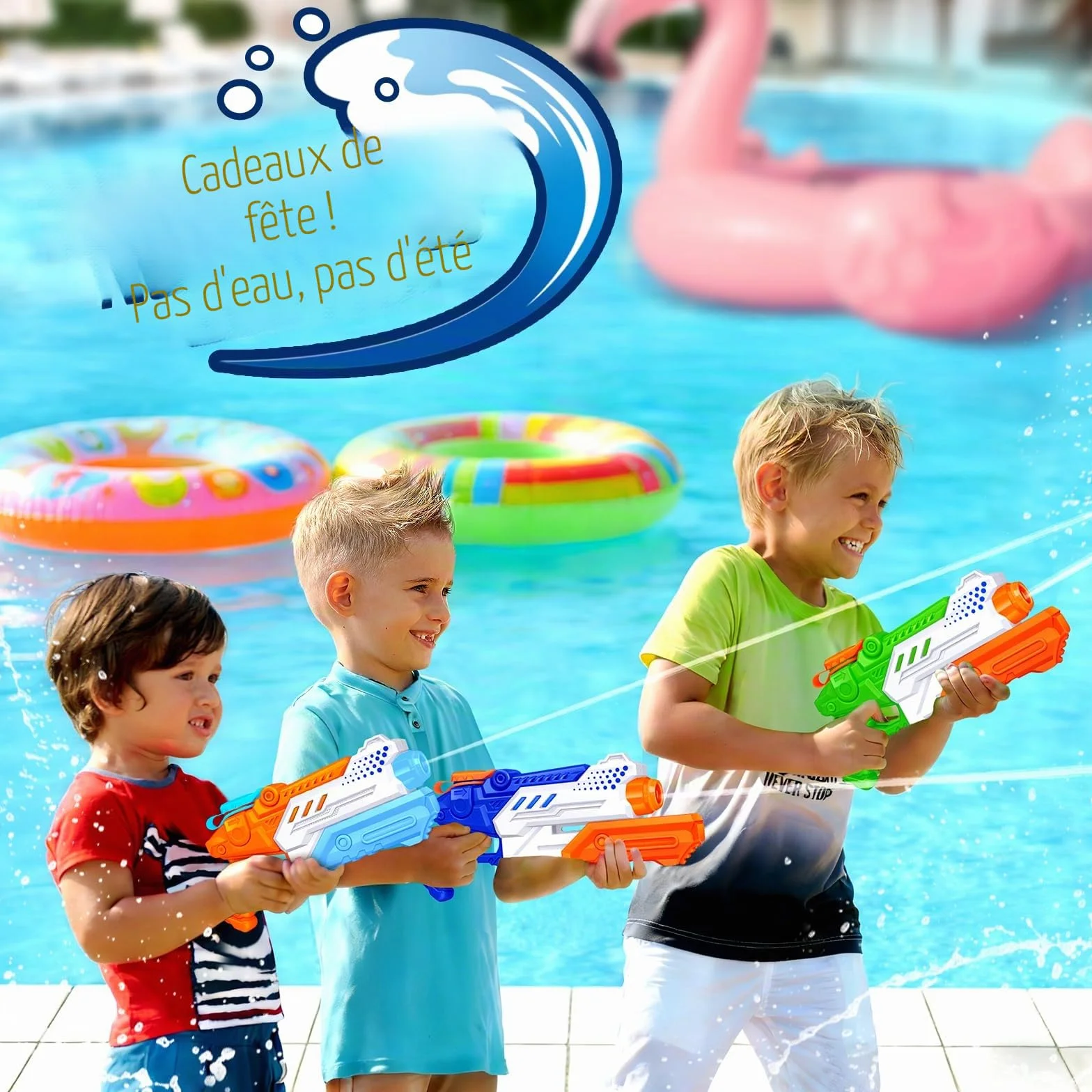 RONSTONE Lot de 4 Pistolets à Eau pour Enfants 300 ML Portée 7,5-9 Mètres