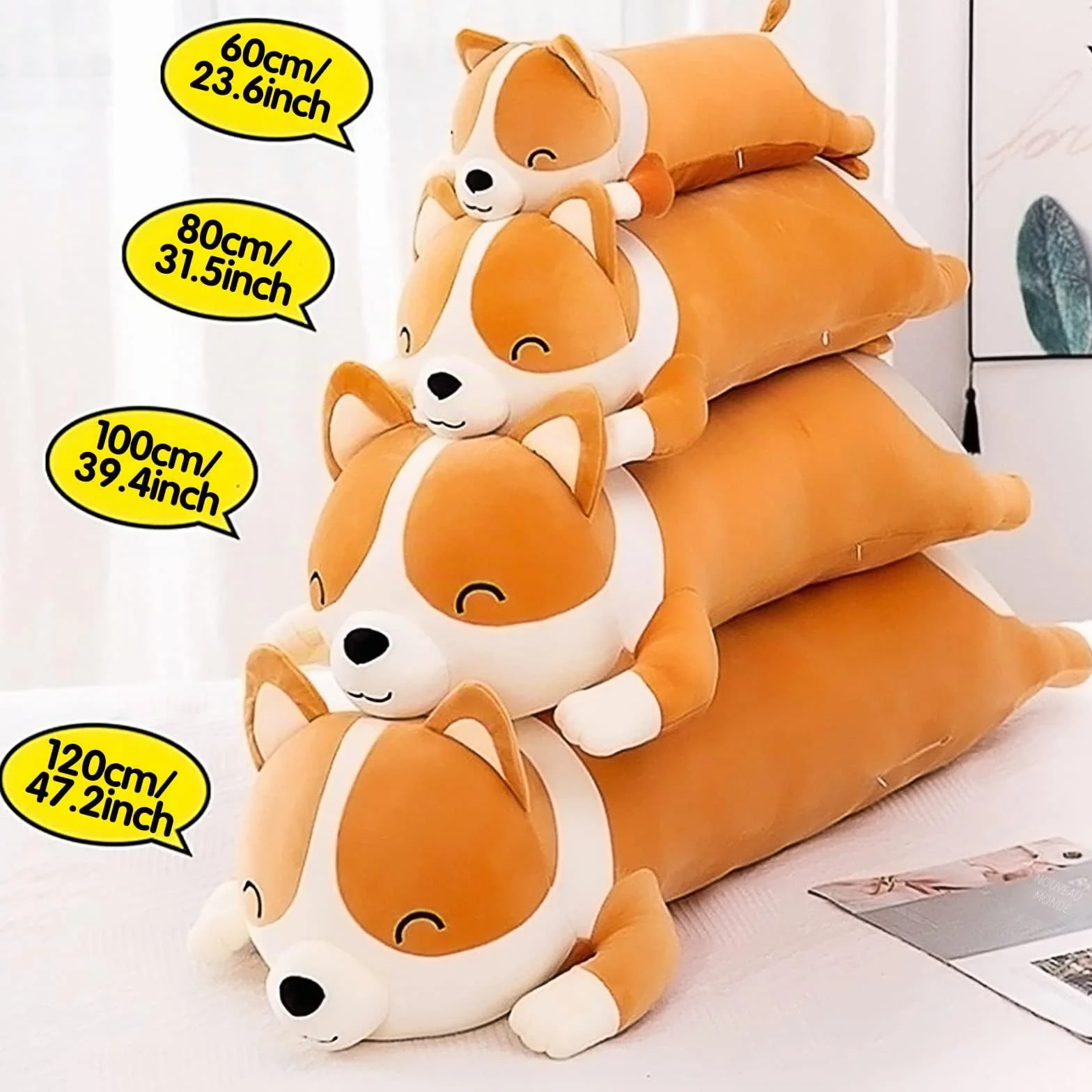 SNOWOLF Oreiller en Peluche Shiba Inu Chien Mignon Corgi Akita 58cm Yellow