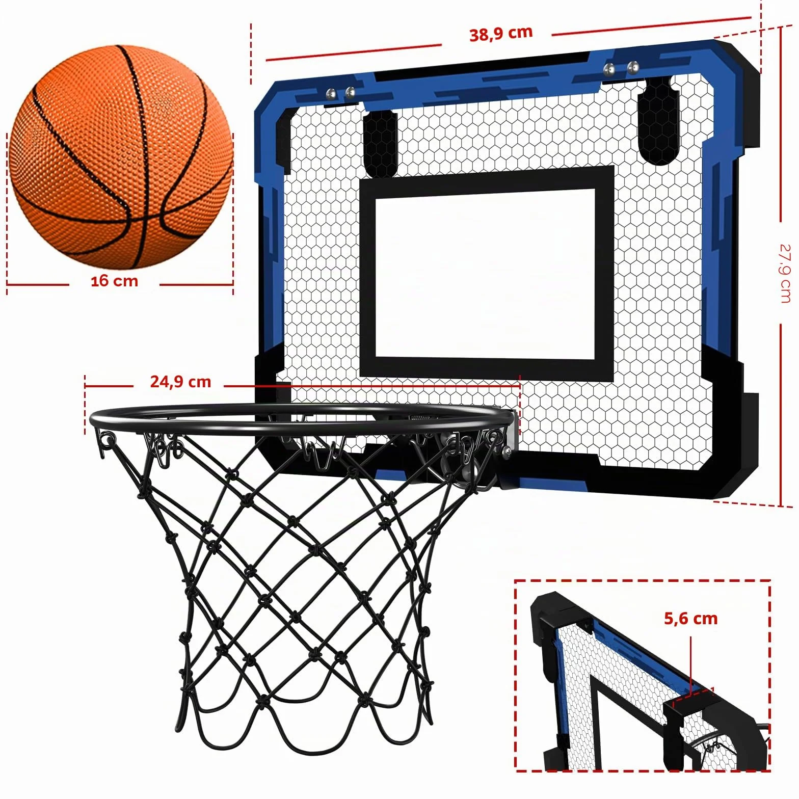 QDRAGON Mini Panier de Basket Enfant Intérieur, Panier de Basketball Mural avec 3 Ballons, Filet, Backboard et Pompe