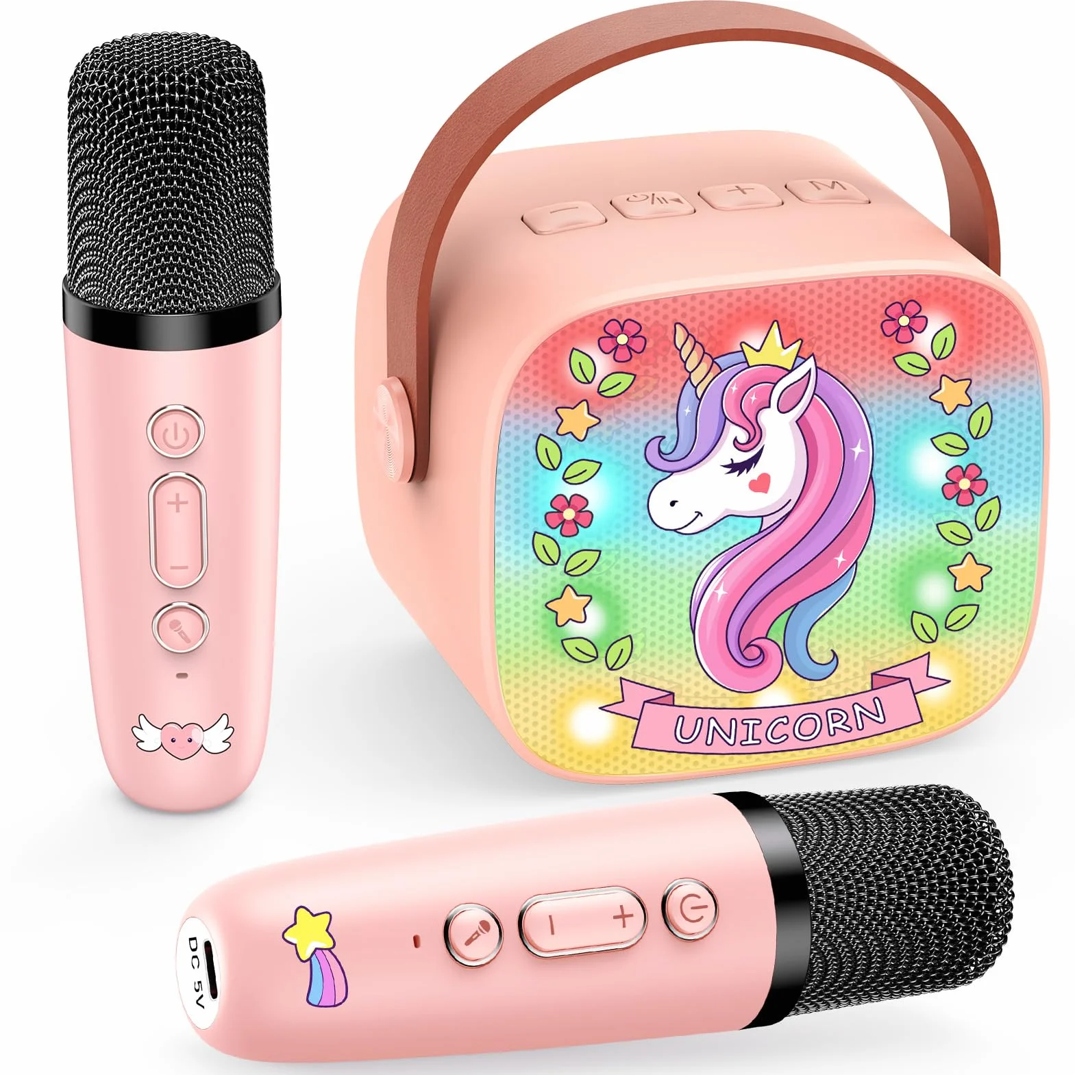 Micro Karaoke Enfant avec 2 Micros sans Fil Bluetooth, Cadeau Fille 3-12 Ans, Jouet Licorne