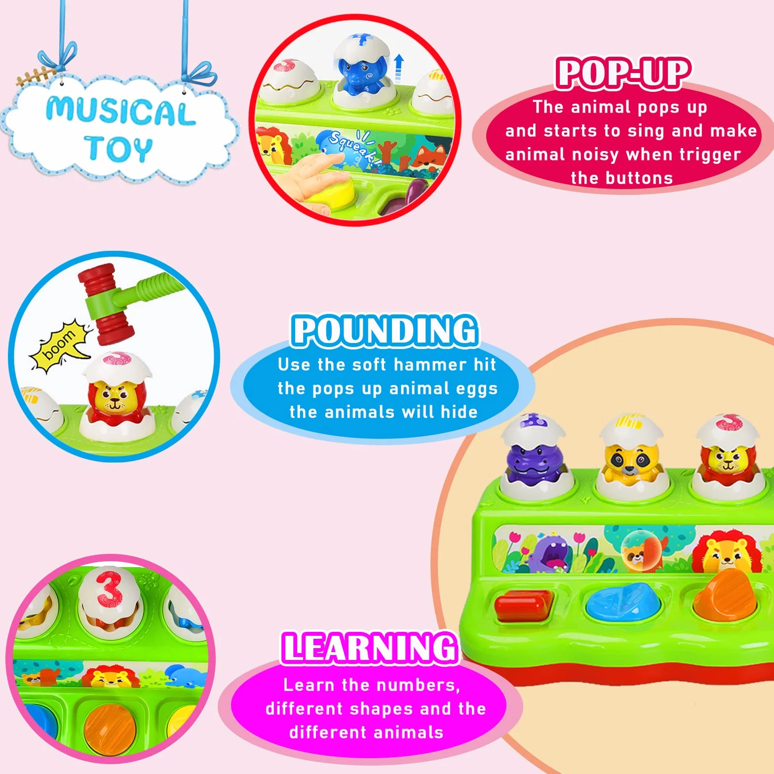 Jouet Montessori Pop-Up Bébé 1 an avec Musique Lumières Animaux Couleurs Jouet Éducatif Enfant 1-4 Ans Fille Garçon Cadeau Anniversaire Noël