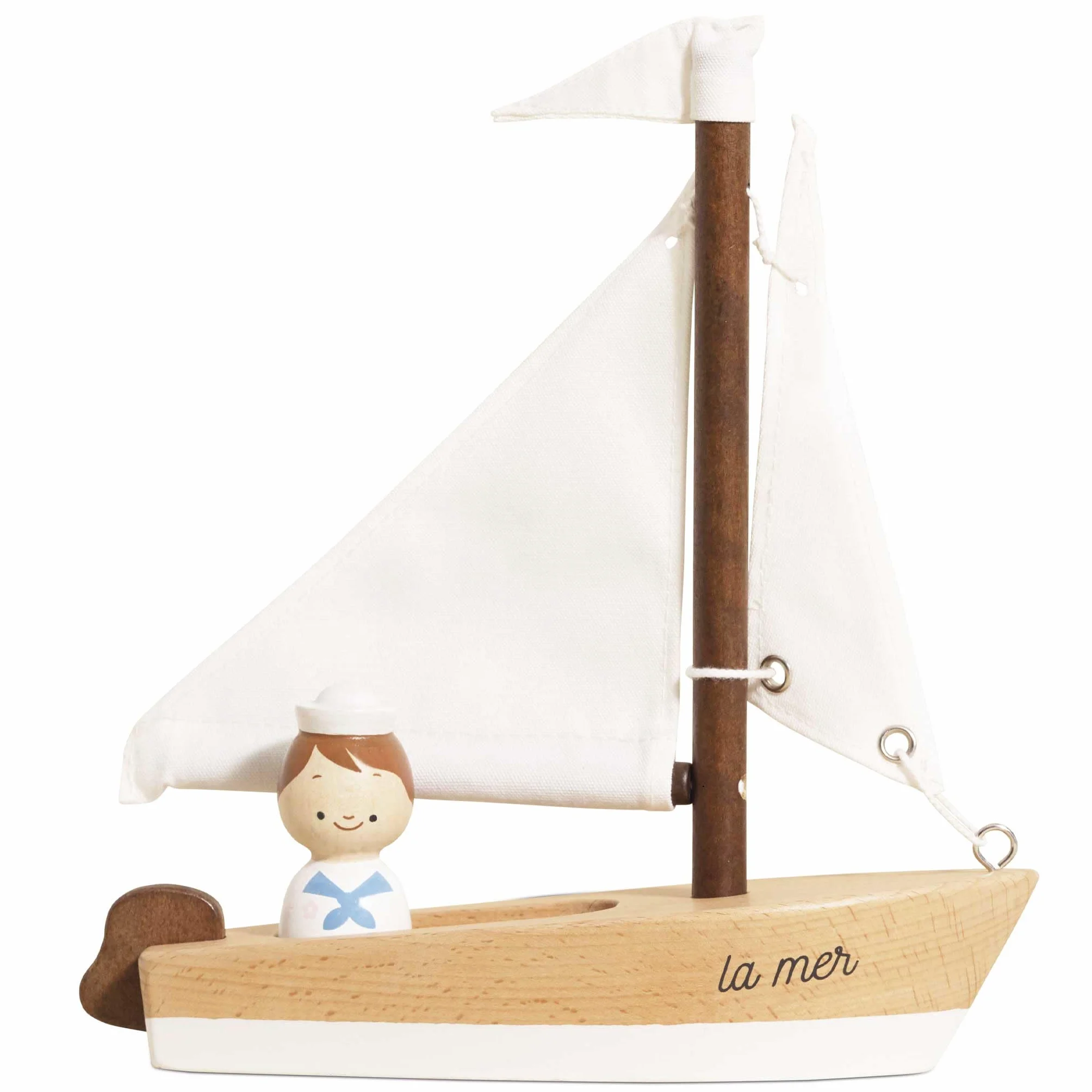 Le Toy Van Bateau à Voile Jouet Enfants 2 Ans Bois FSC écologique Voiles Coton