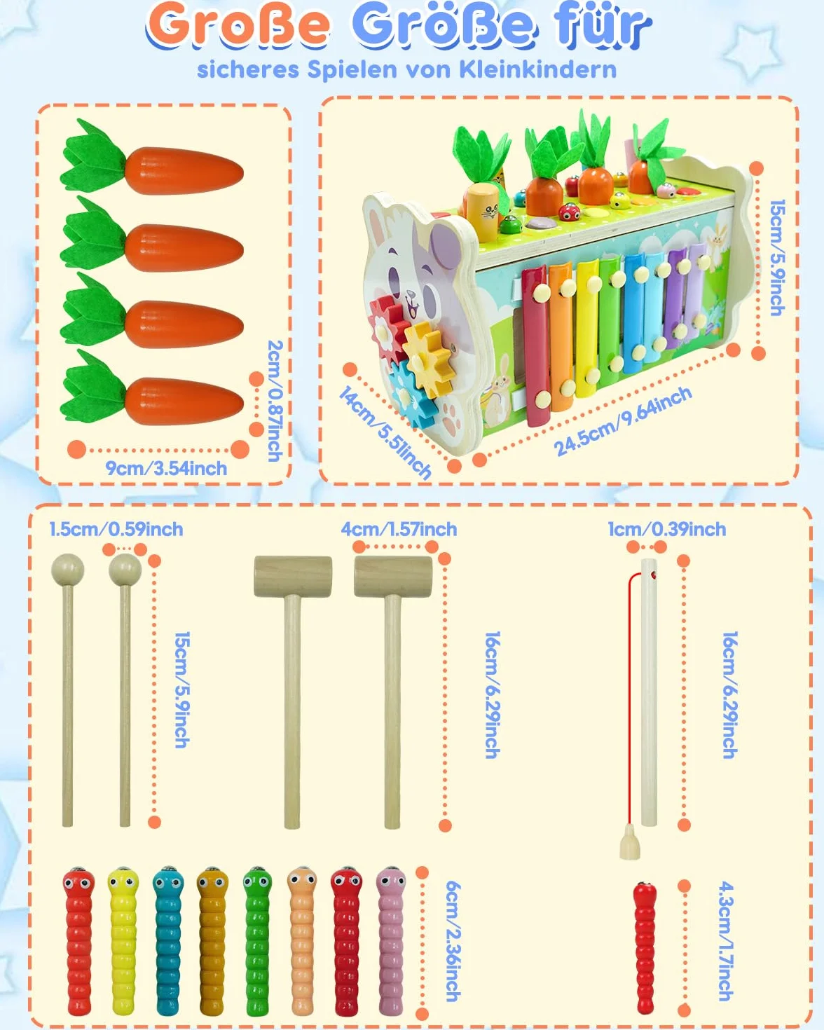 Jouet Montessori 1 an Jeux en Bois Educatif Enfant 12 Mois 1 2 3 Ans Xylophone Marteau Cueillir Les Navets 8 en 1 Activité Cadeau