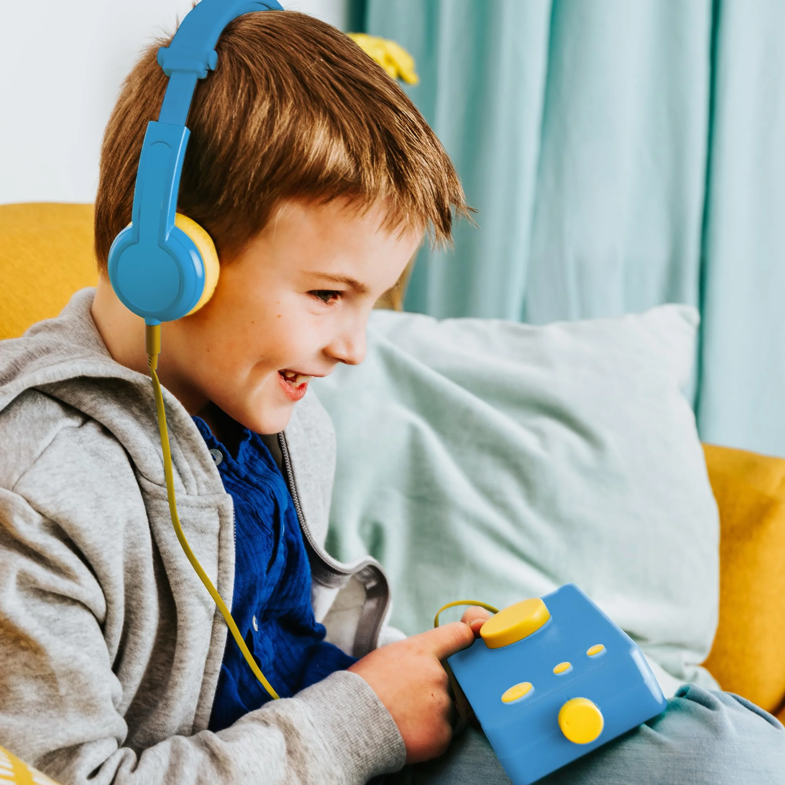 Lunii Casque Audio Enfant Filaire Pliable Réglable Compatible Ma Fabrique à Histoires FLAM 3-12 Ans Bleu