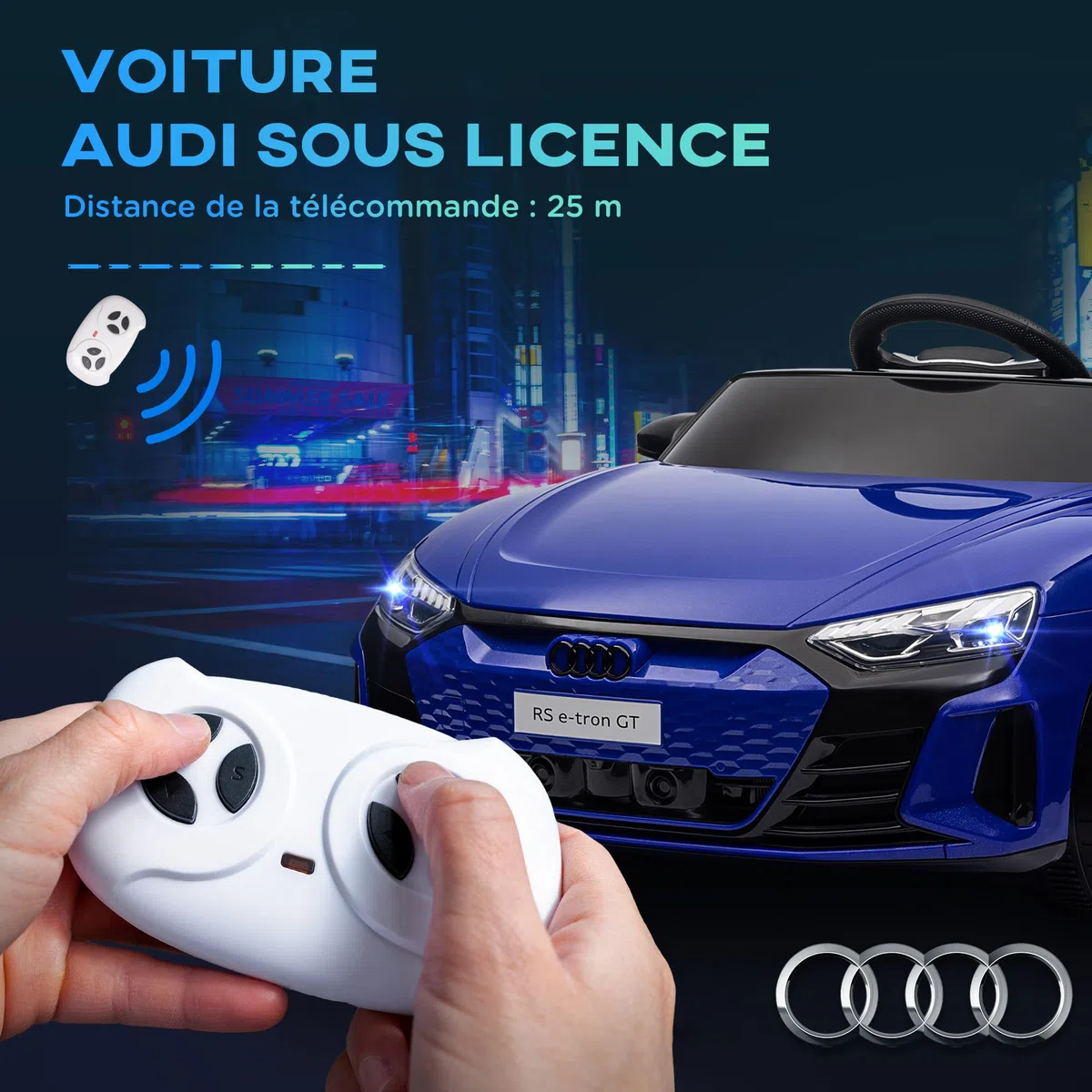 HOMCOM Voiture électrique Enfant 12 V - véhicule électrique avec télécommande parentale fournie - V. Max. 5 Km/h - Effets sonores, Lumineux - Audi RS E-tron GT Bleu foncé
