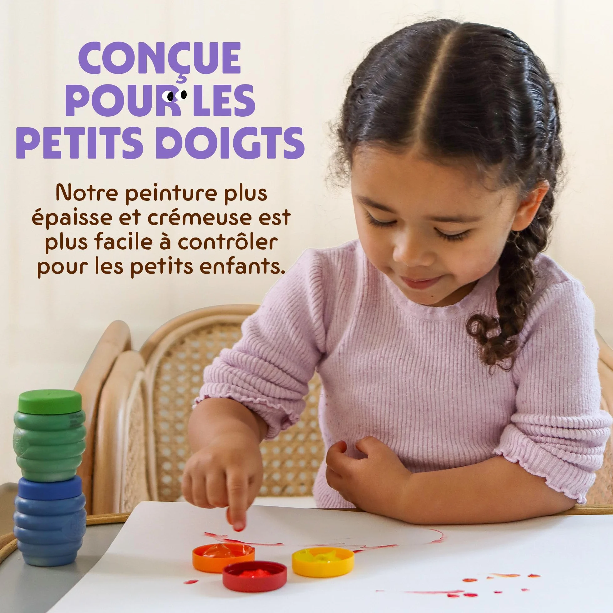 Honeysticks Peinture au Doigt 6 Couleurs Vives Lavable Sûre Enfants 1-5 Ans à Base d'Eau Écologique
