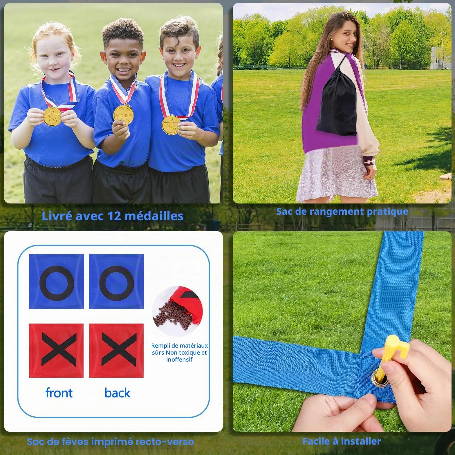 Jeu Géant de Morpion avec Lancer de Sacs, Activité Extérieure pour Jardin et Plage