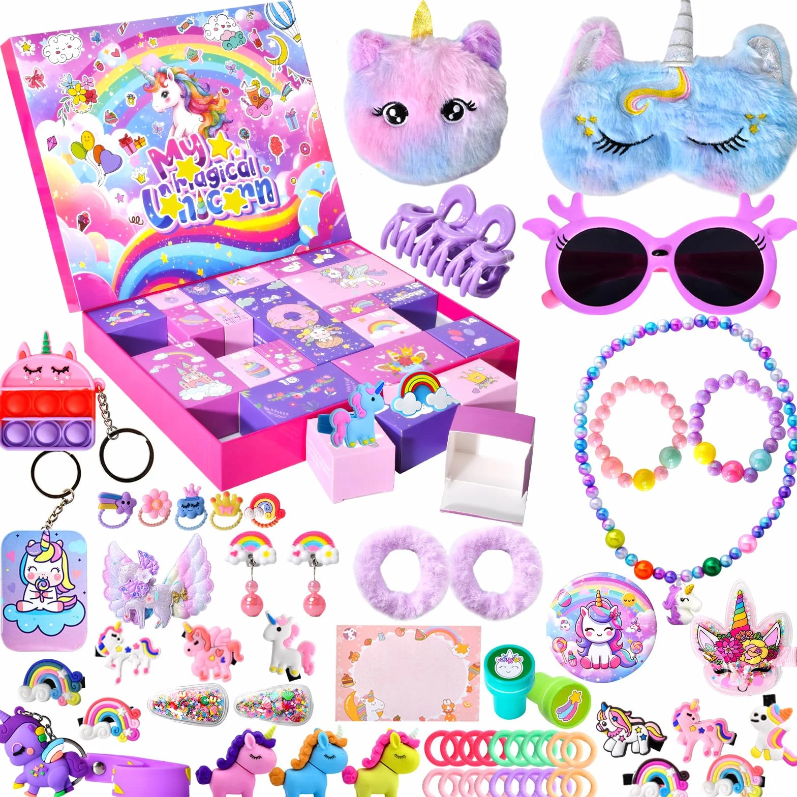 Calendrier de l'Avent Licorne Fille 2025, Calendrier de Noël à Rebours 24 Jours Cadeaux Surprises Bijoux Jouets