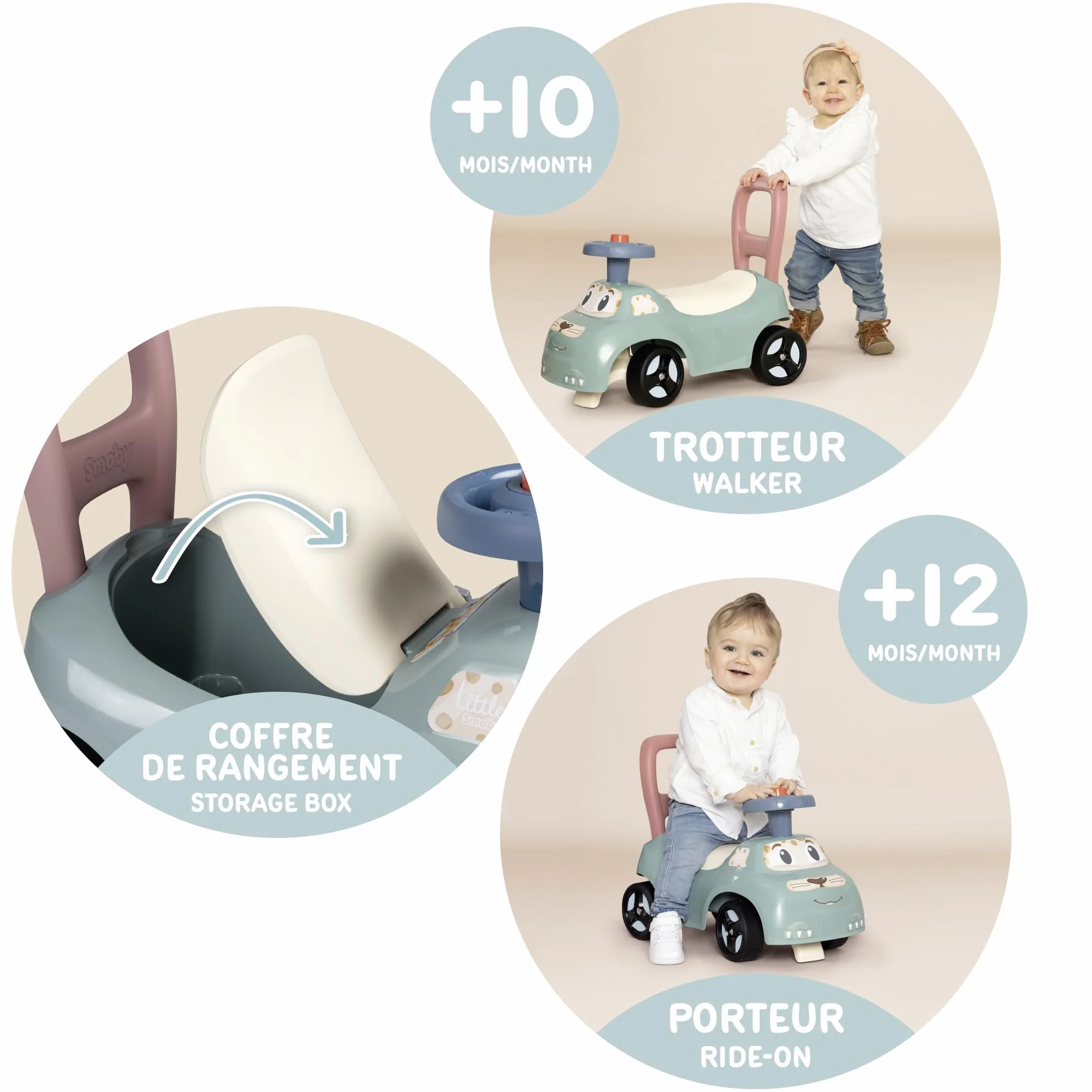Smoby Porteur Auto Trotteur Volant Directionnel Coffre Jouets 10 Mois