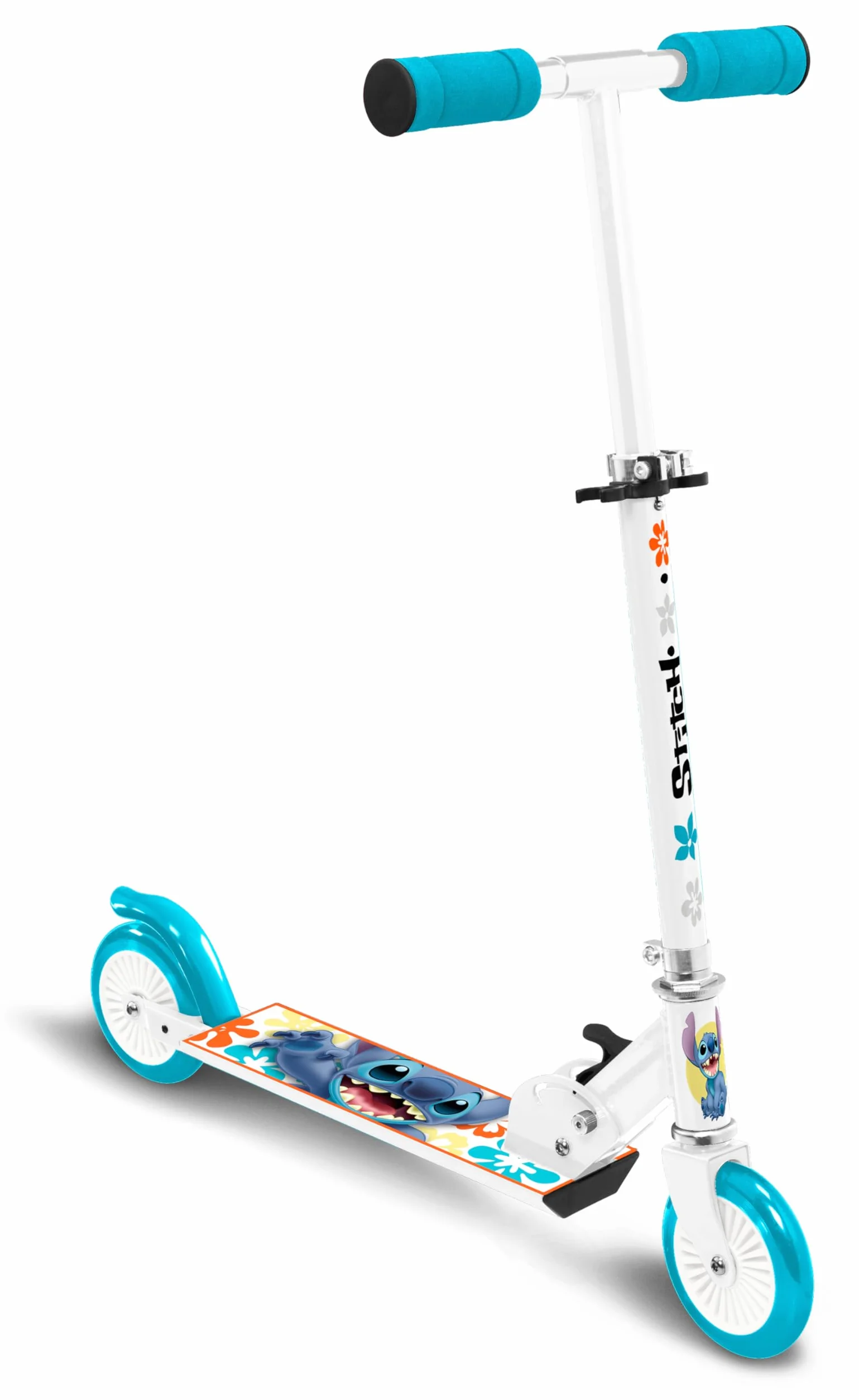 Trottinette Pliable Stitch Roulement à Billes ABEC 5 Frein Arrière Pied Hauteur Ajustable Plateau Aluminium Antidérapant Poignées Mousse Bleu