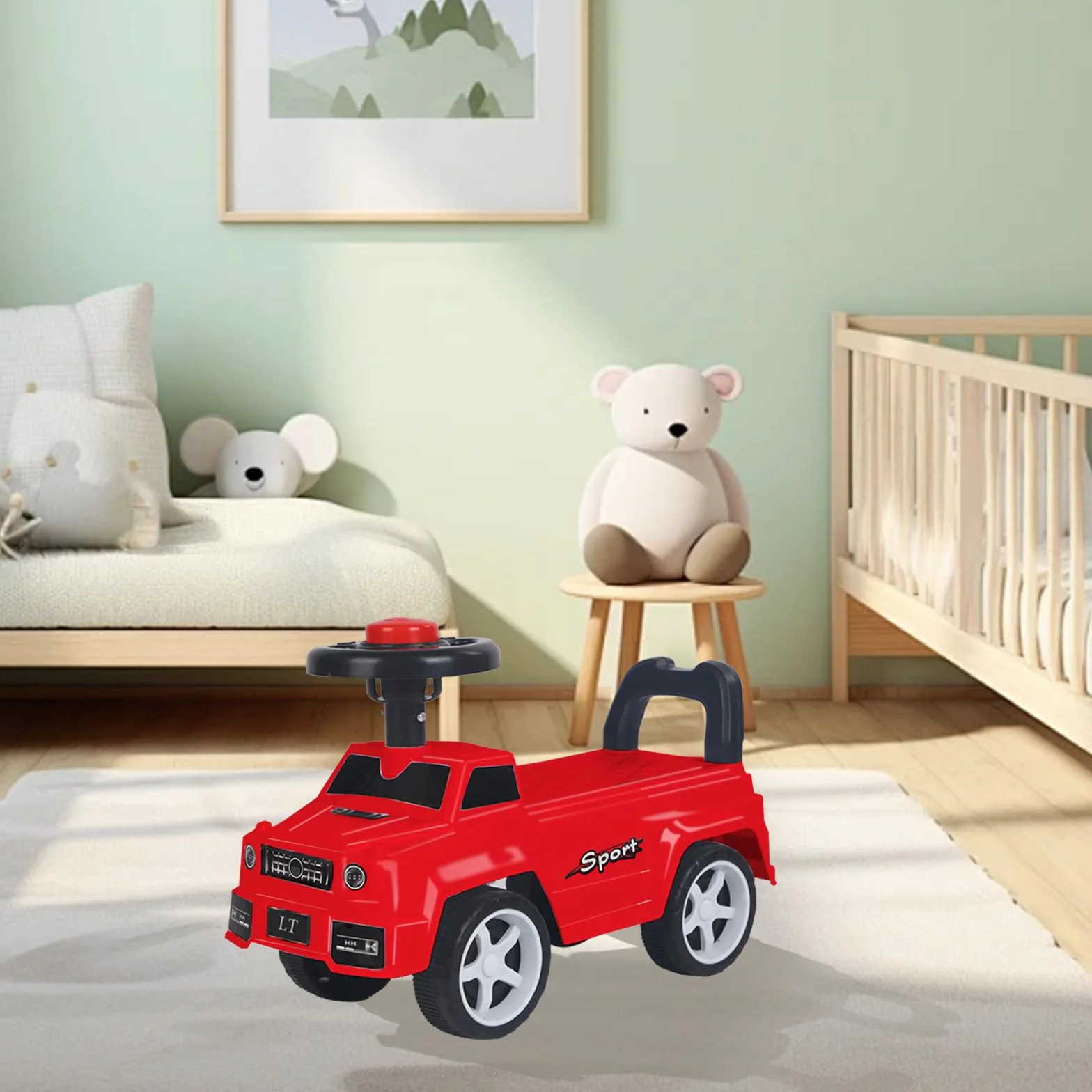 Poussette pour Enfants à partir de 2 Ans, Jouet à Monter Assis, Rangement sous le Siège, Camion Porteur, 48 x 22 x 34 cm - Rouge