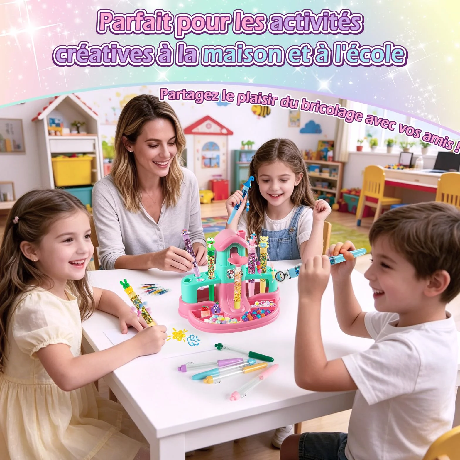 Kazzley Fabrique a Stylo avec 78+ PCS, Atelier des Stylos en Forme de Maison, Kit Loisir Creatif Enfant, ide Cadeau Fille 6-12 Ans