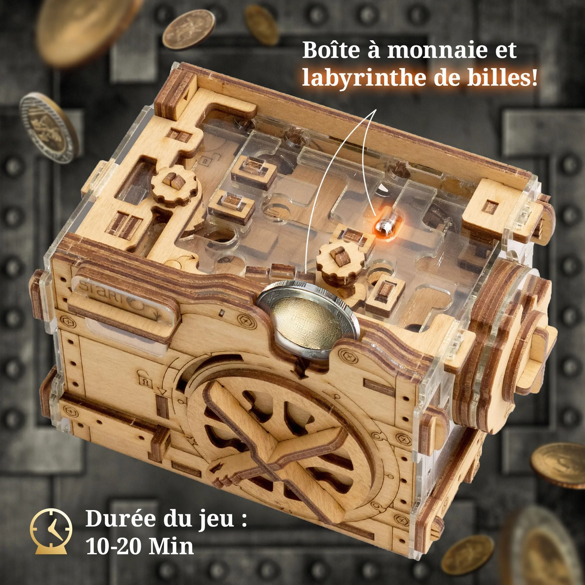 iDventure A-Maze-ing Safe - Boîte à Monnaie et Labyrinthe de Billes - Escape Room Jeu - Puzzle 3D - Cadeau Homme Original - Casse-tête en boîte - Boite Cadeau - Puzzle Adulte
