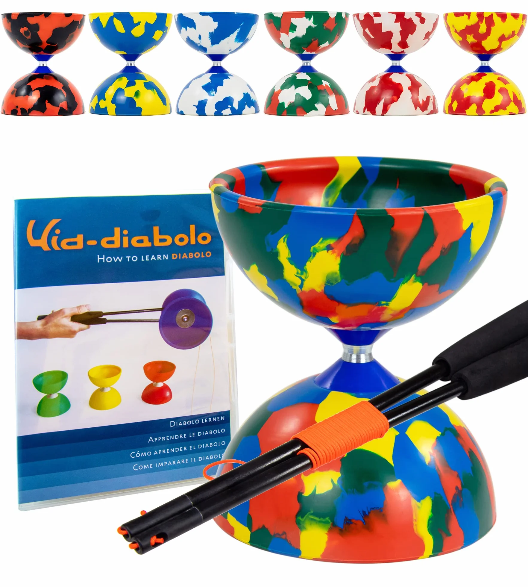 Jester Diabolo Jonglage Kit Professionnel avec Baguettes Superglass Multicolore