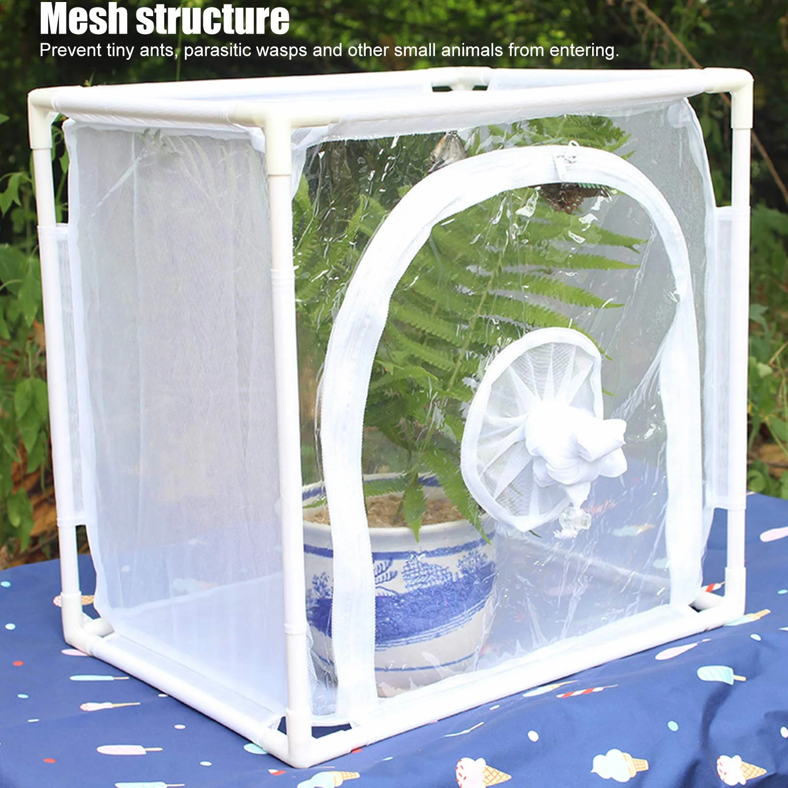 Cage à Insectes pour Papillons avec Maille Effet Serre, Enclos Ventilé Extérieur Terrarium Pop-up 40x30x40cm