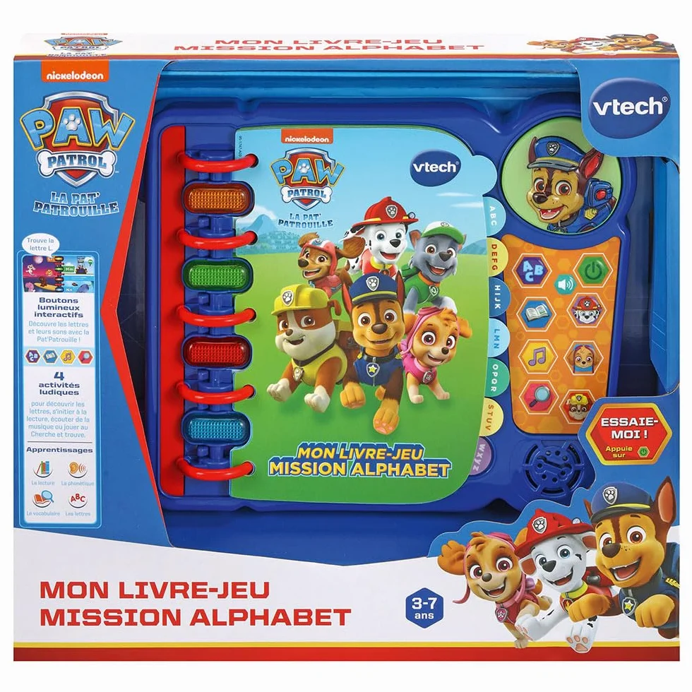 VTech Pat' Patrouille Mon Livre-Jeu Mission Alphabet Jeux Éducatifs Livre Sonore Musical Jouet Paw Patrol Cadeau Enfant 3-7 Ans Français