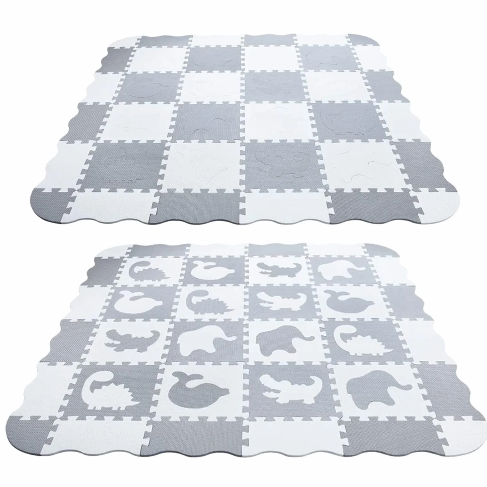 Tapis de Jeu en Mousse avec Bordure, Carreaux de Sol Emboîtables pour Enfants, 16 Pièces Blanc Gris Foncé