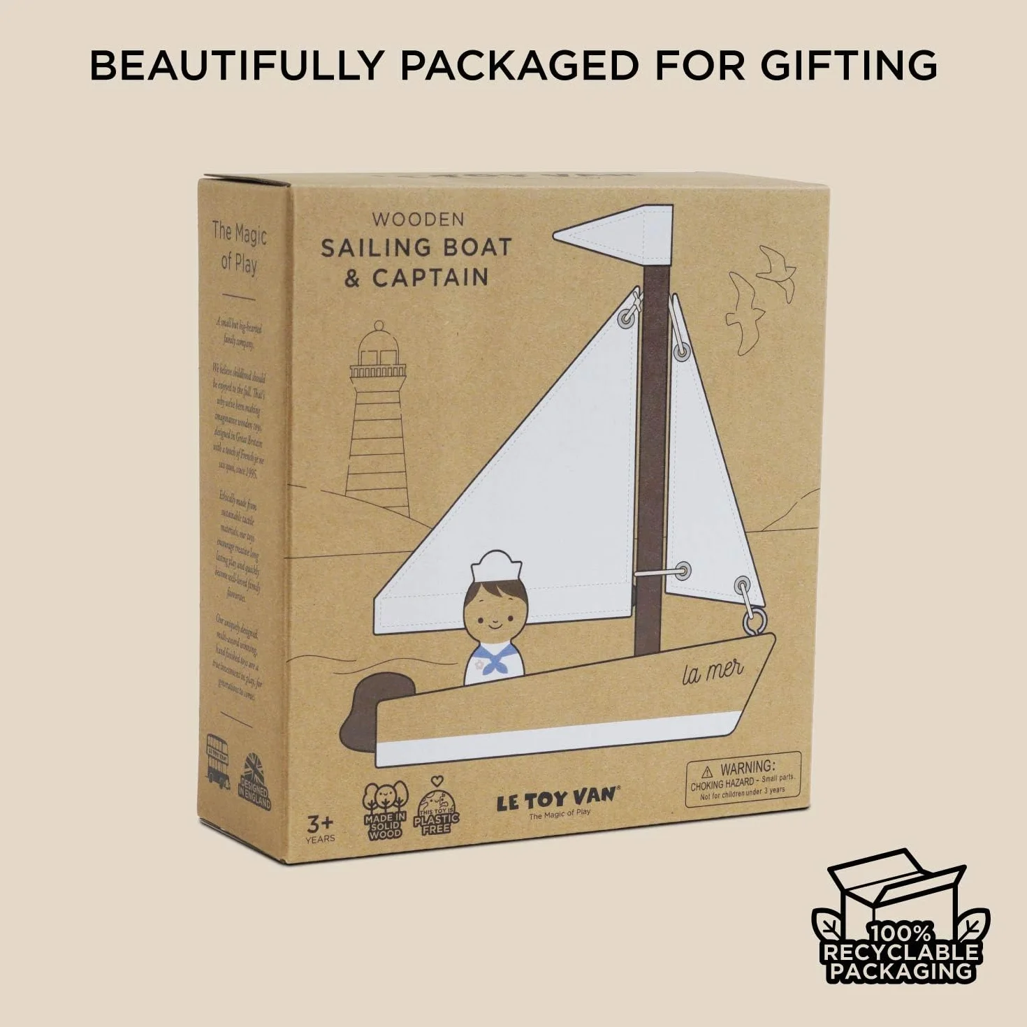 Le Toy Van Bateau à Voile Jouet Enfants 2 Ans Bois FSC écologique Voiles Coton