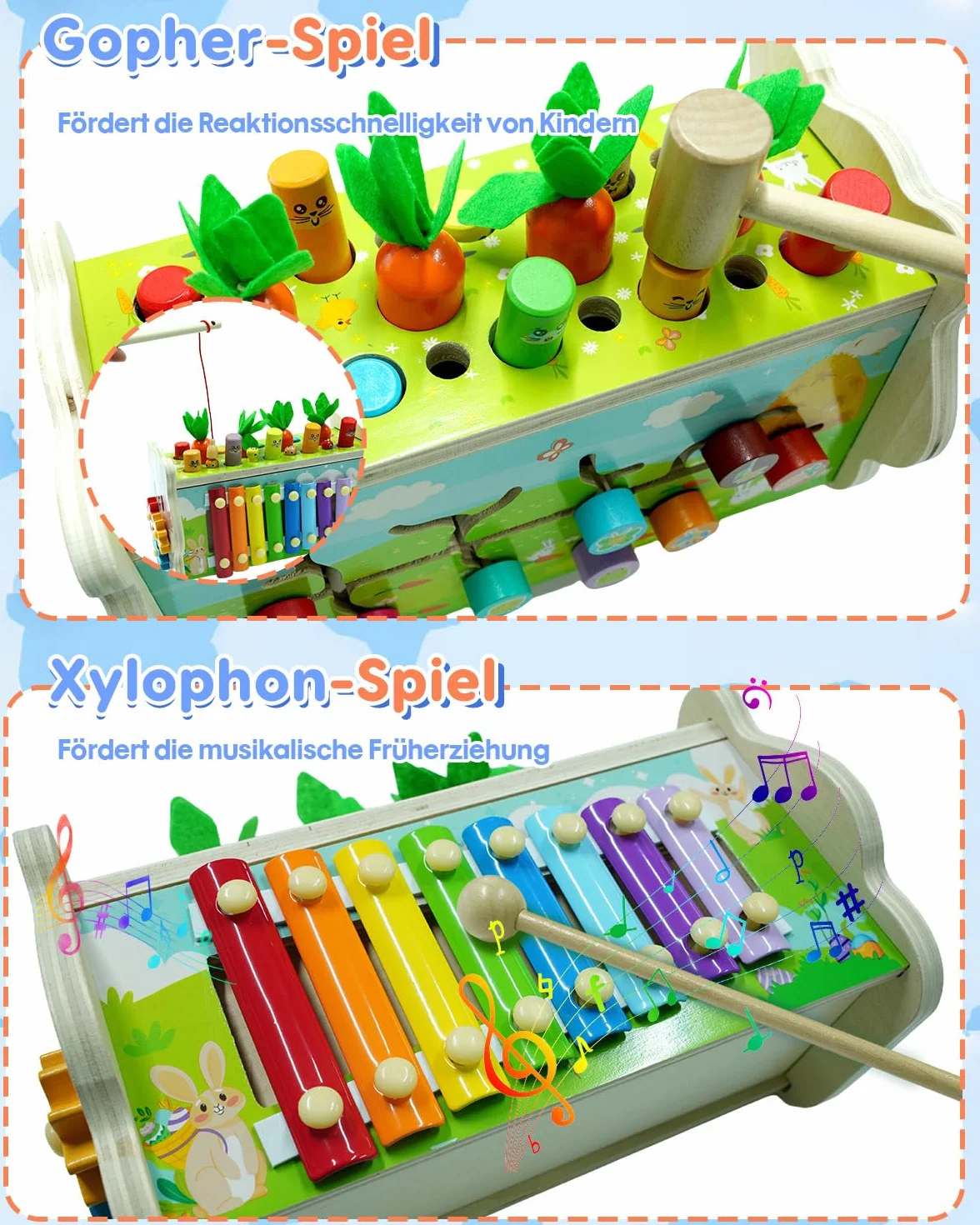 Jouet Montessori 1 an Jeux en Bois Educatif Enfant 12 Mois 1 2 3 Ans Xylophone Marteau Cueillir Les Navets 8 en 1 Activité Cadeau