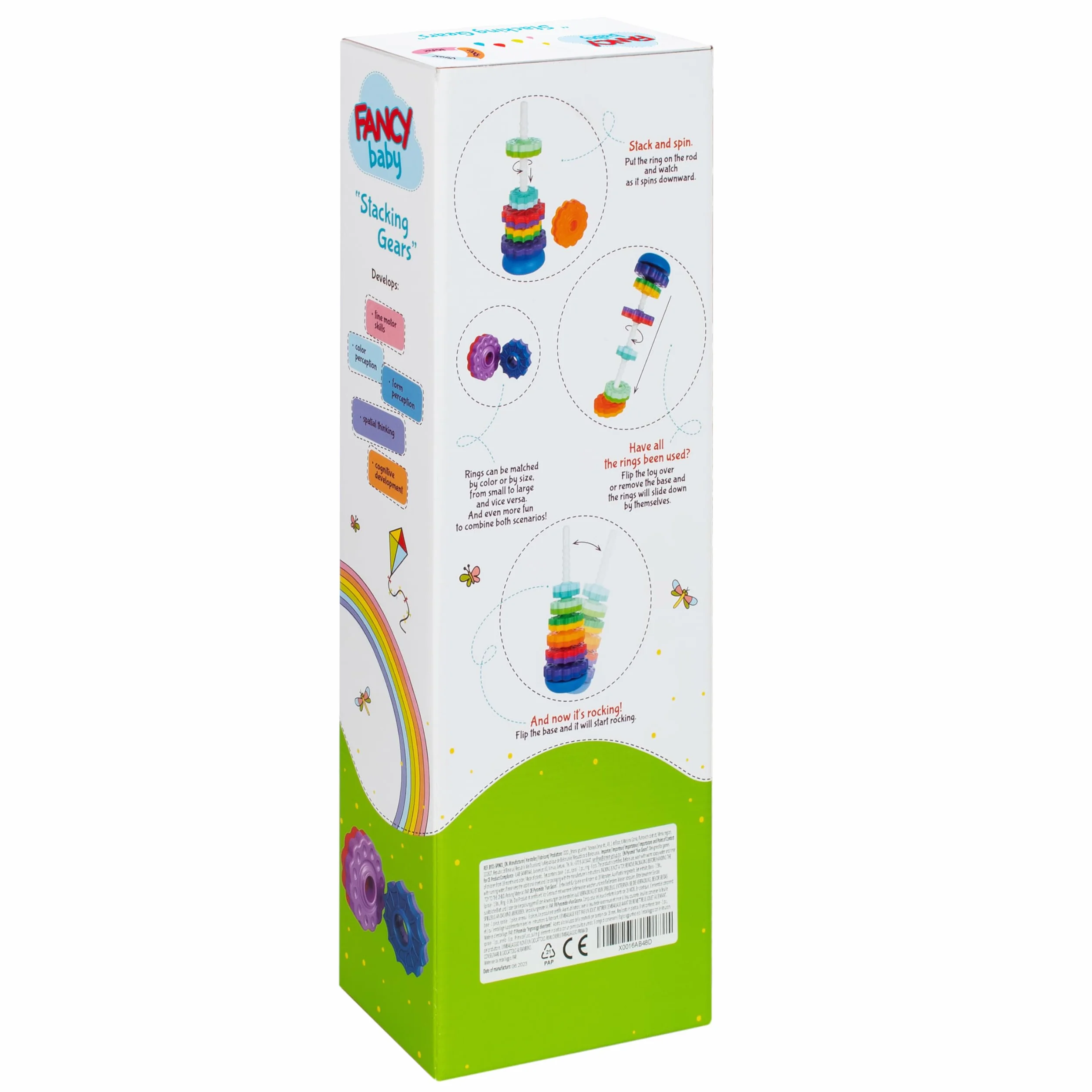 FANCY Grande Pyramide pour Bébé Jouet à Empiler 40 cm - Jouet d’Éveil avec Engrenages Jeux Éducatifs Empilement et Culbuto Cadeau Enfant 1 2 3 Ans