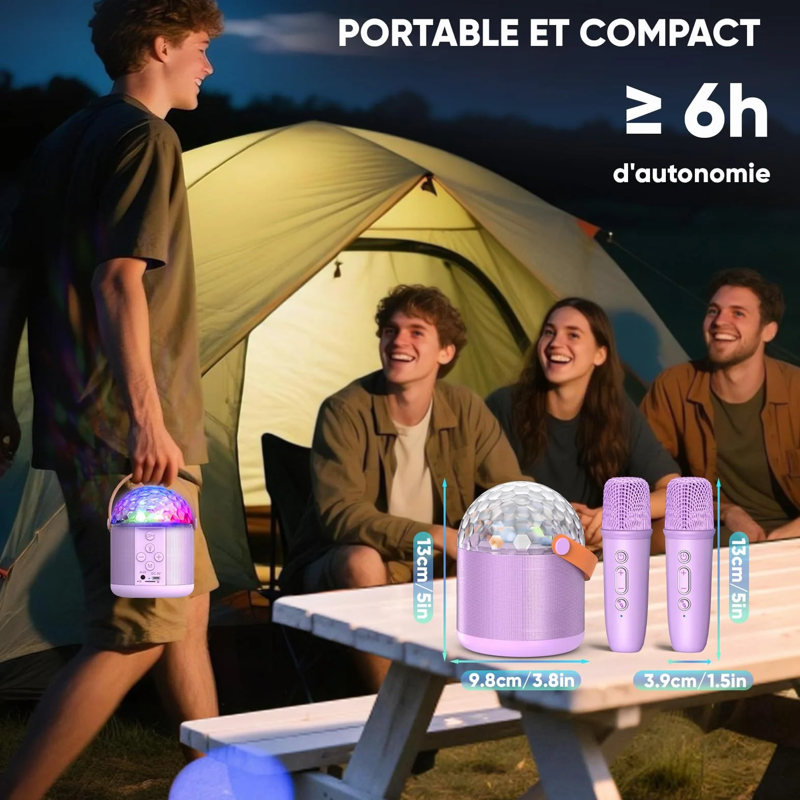 Micro Karaoke Bluetooth Enfant avec LED Disco, Enceinte Portable pour Chanter Anniversaire Famille