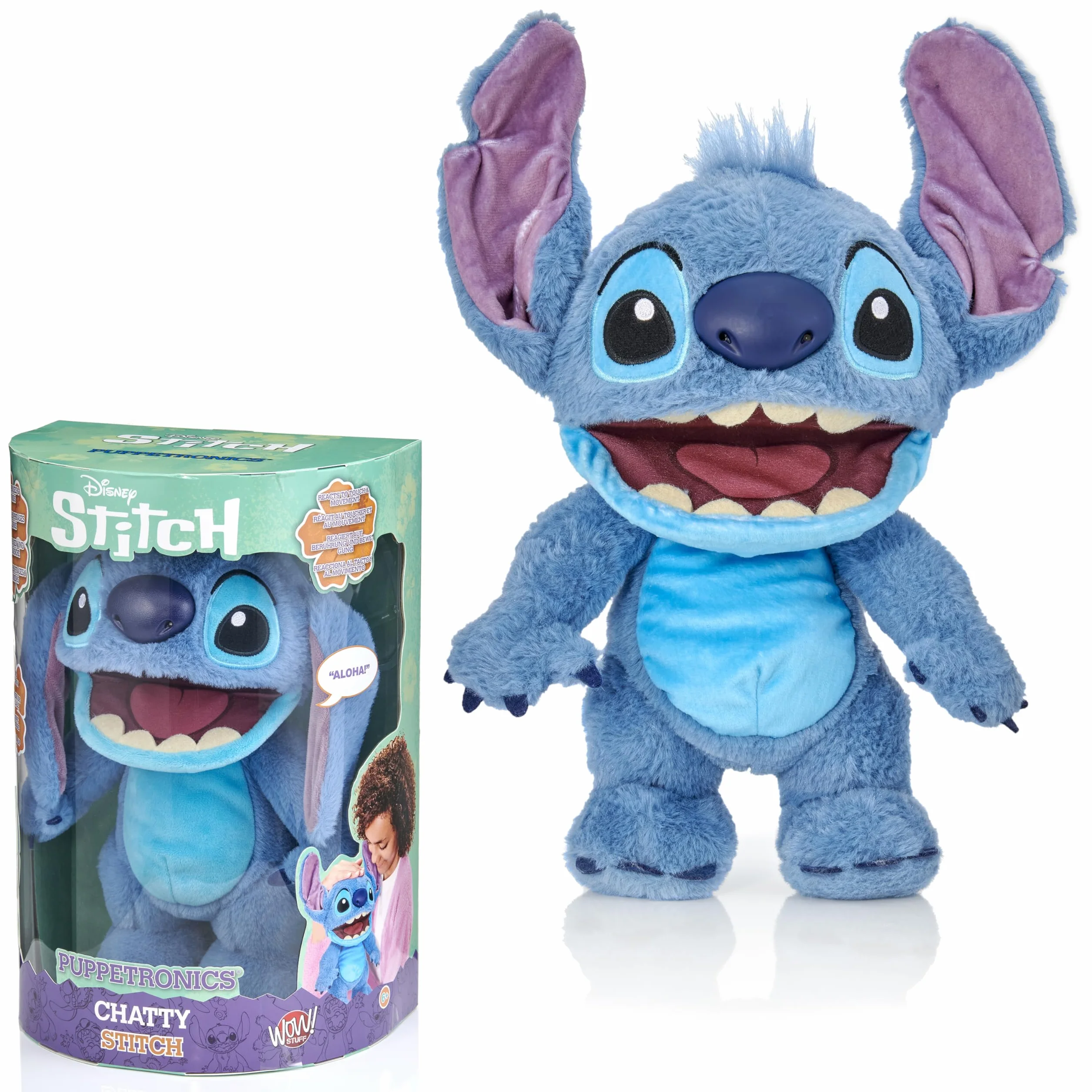 WOW! Stuff Disney Chatty Stitch Deluxe Puppetronic, poupée animatronique Interactive avec Plus de 50 Sons, Parle et Bouge, Taille Environ 30 cm, pour Enfants et Adultes