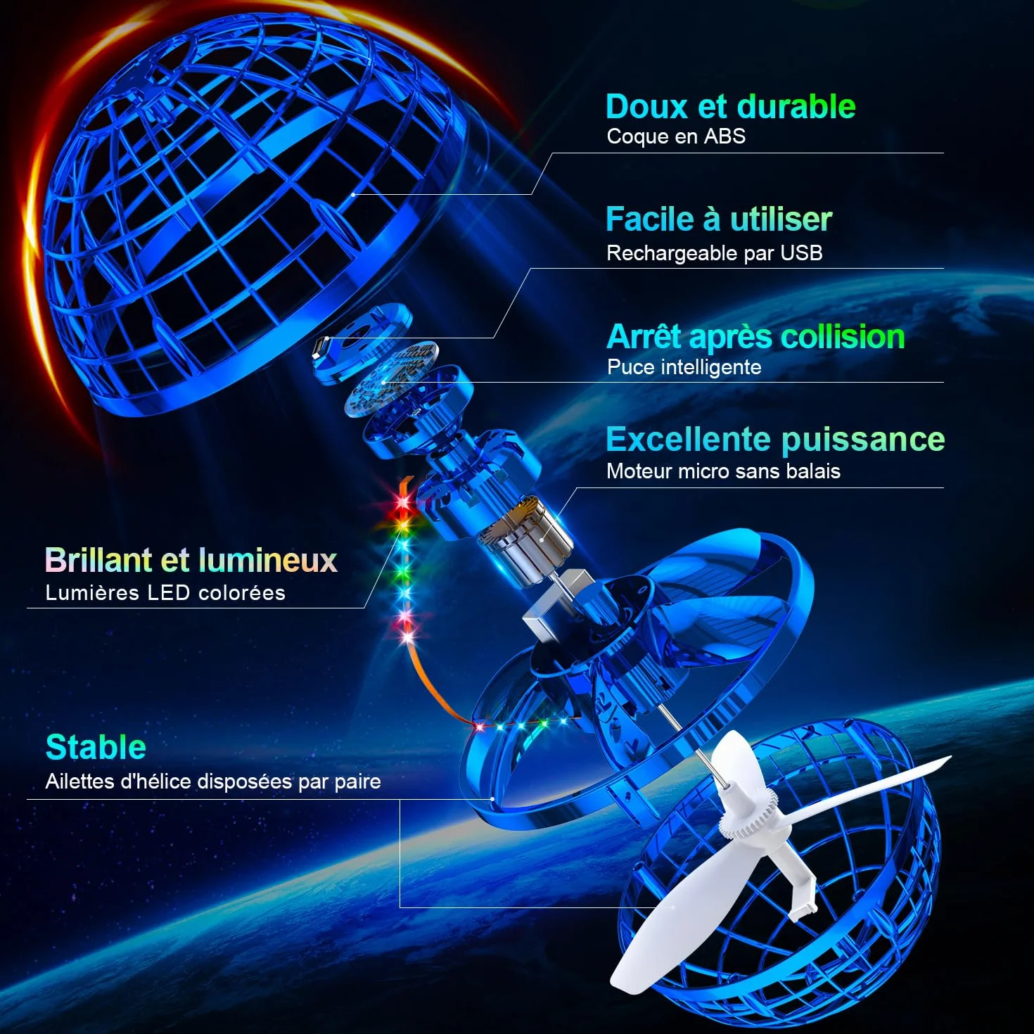Boule Volante Flying Orb Ball UFO Jouet Extérieurs pour Enfant 6-12 Ans
