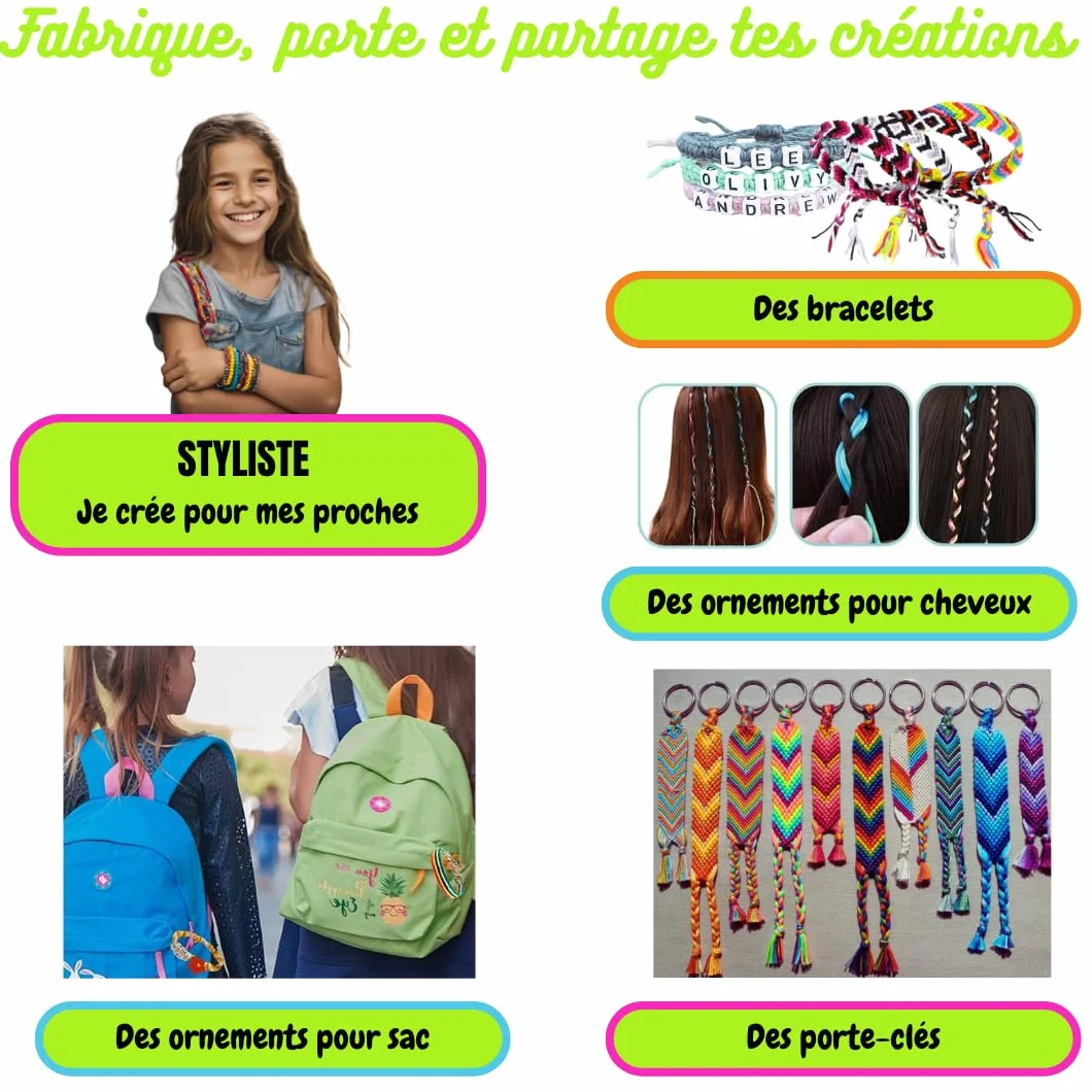 Kit Bracelet Bresilien d'Amitié DIY avec Notice Français – Cadeau Fille 8-16 Ans – Loisirs Créatifs Enfants Adultes