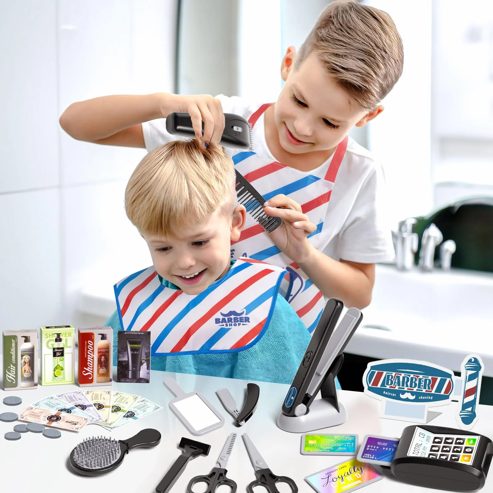 Tacobear Kit de Coiffure pour Enfants, Jouets de Salon avec Sèche Cheveux Rasoir Lisseur, Cadeau pour Garçons 3-8 Ans