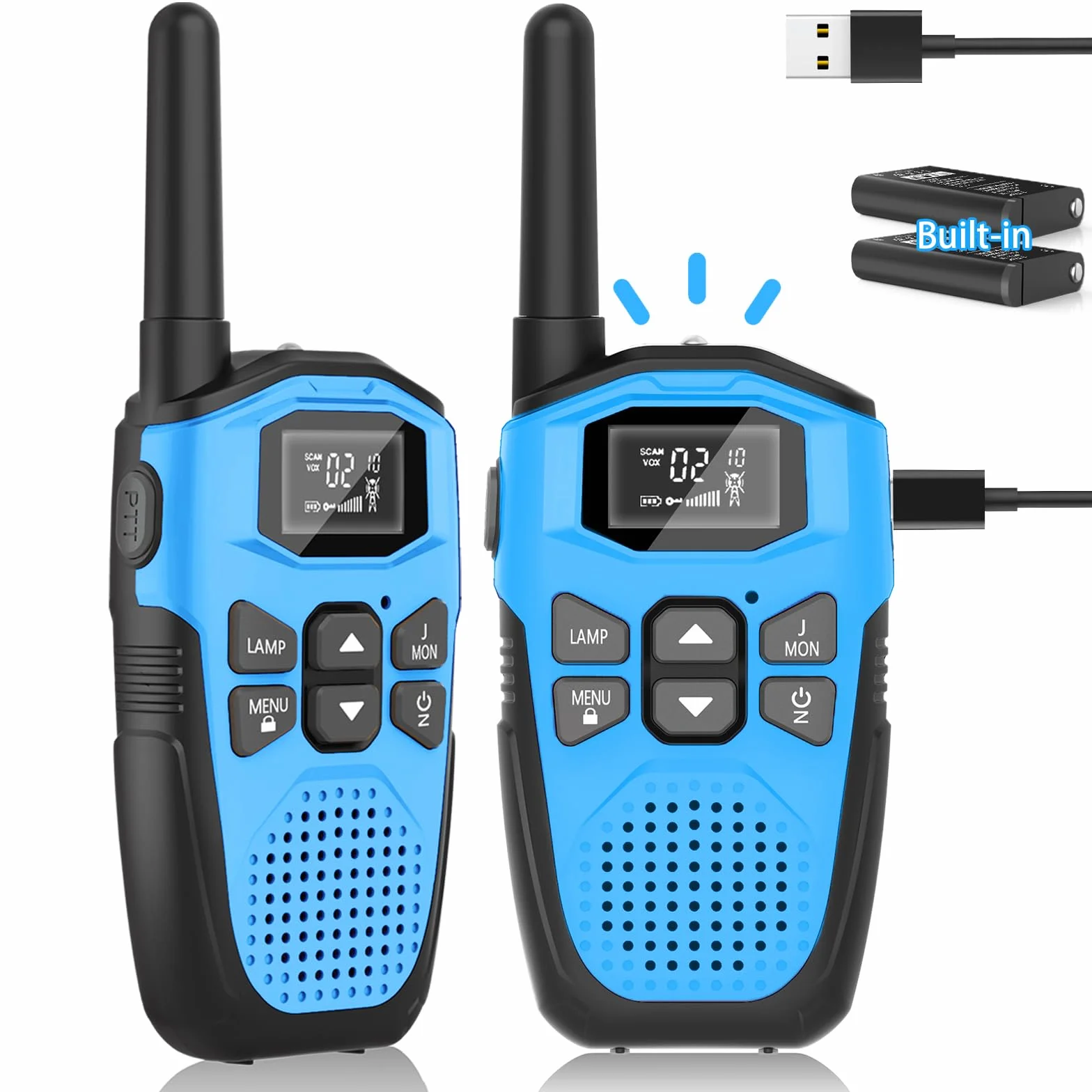 Talkie Walkie Rechargeable Li-ION 1200mAh 5KM USB Type-C VOX Mains Libres 16 Canaux